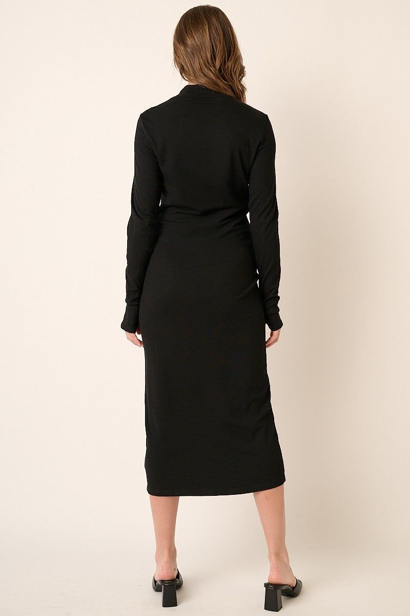 Black Ribbed Mock Neck Midi Dress sold by Pinkblush product image thumbnail 3