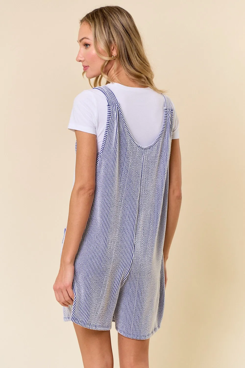 Royal Blue Striped Bow Strap Romper sold by Pinkblush product image thumbnail 2