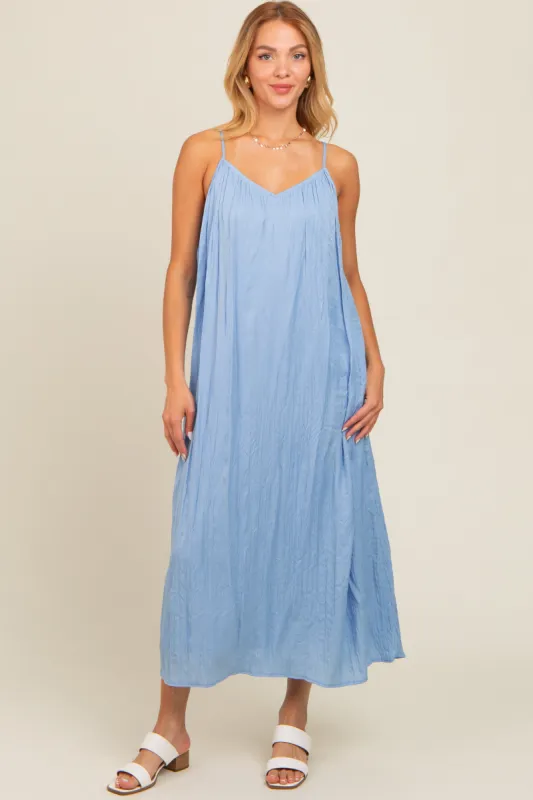 Light Blue Crinkle V-Neck Cross Back Midi Dress sold by Pinkblush