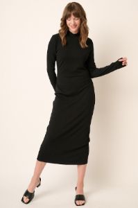 Black Ribbed Mock Neck Midi Dress sold by Pinkblush