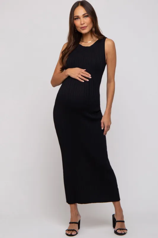 Black Sleeveless Ribbed Maternity Maxi Dress sold by Pinkblush