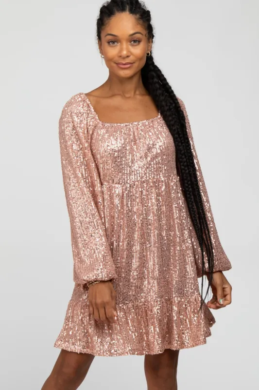 Pink Sequin Balloon Sleeve Dress sold by Pinkblush