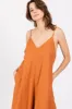 Rust V-Neck Sleeveless Wide Leg Jumpsuit sold by Pinkblush
