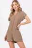 Taupe Gauze Button Up Front Pocket Maternity Romper sold by Pinkblush
