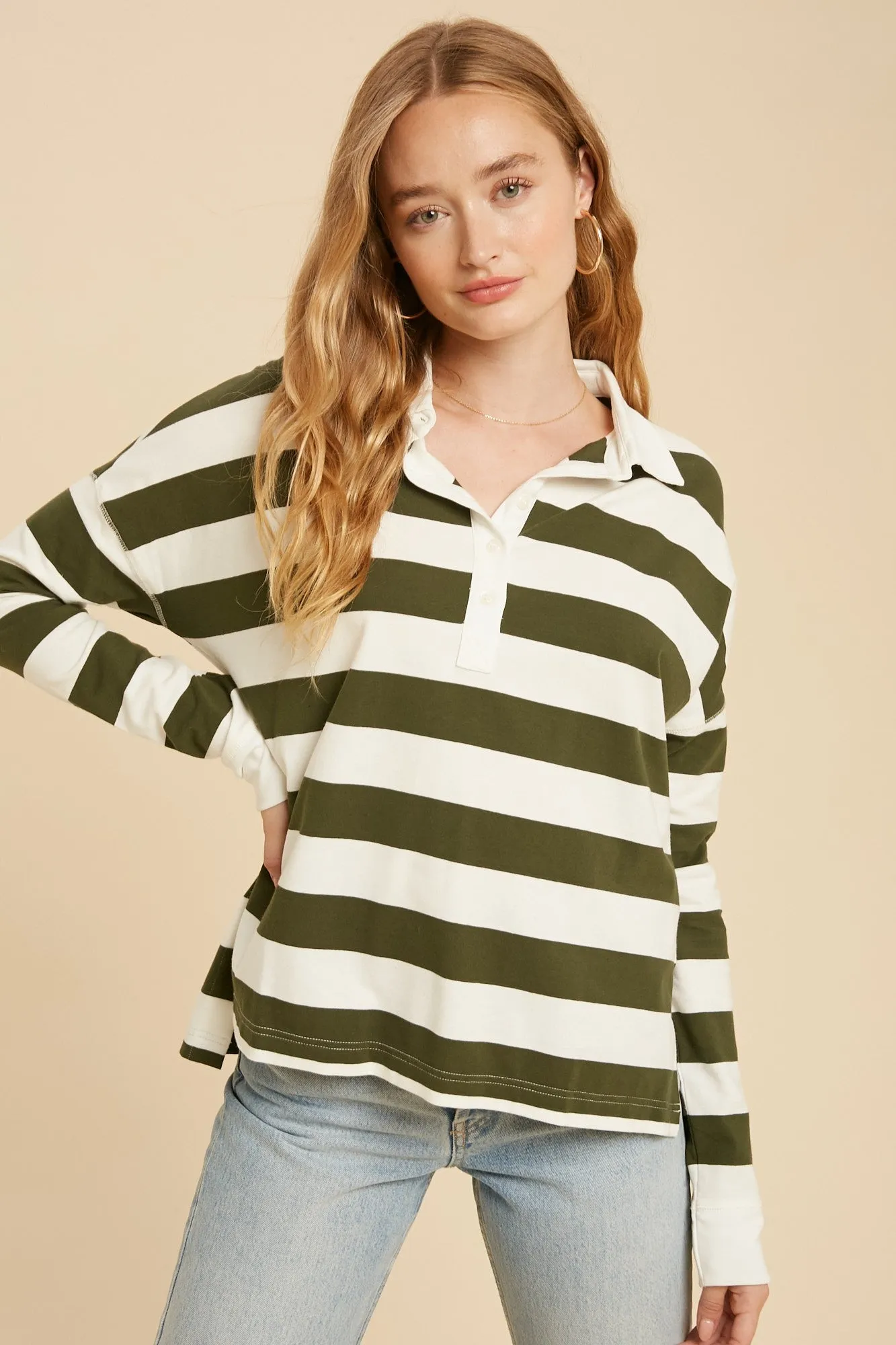Olive Striped Rugby Top sold by Pinkblush