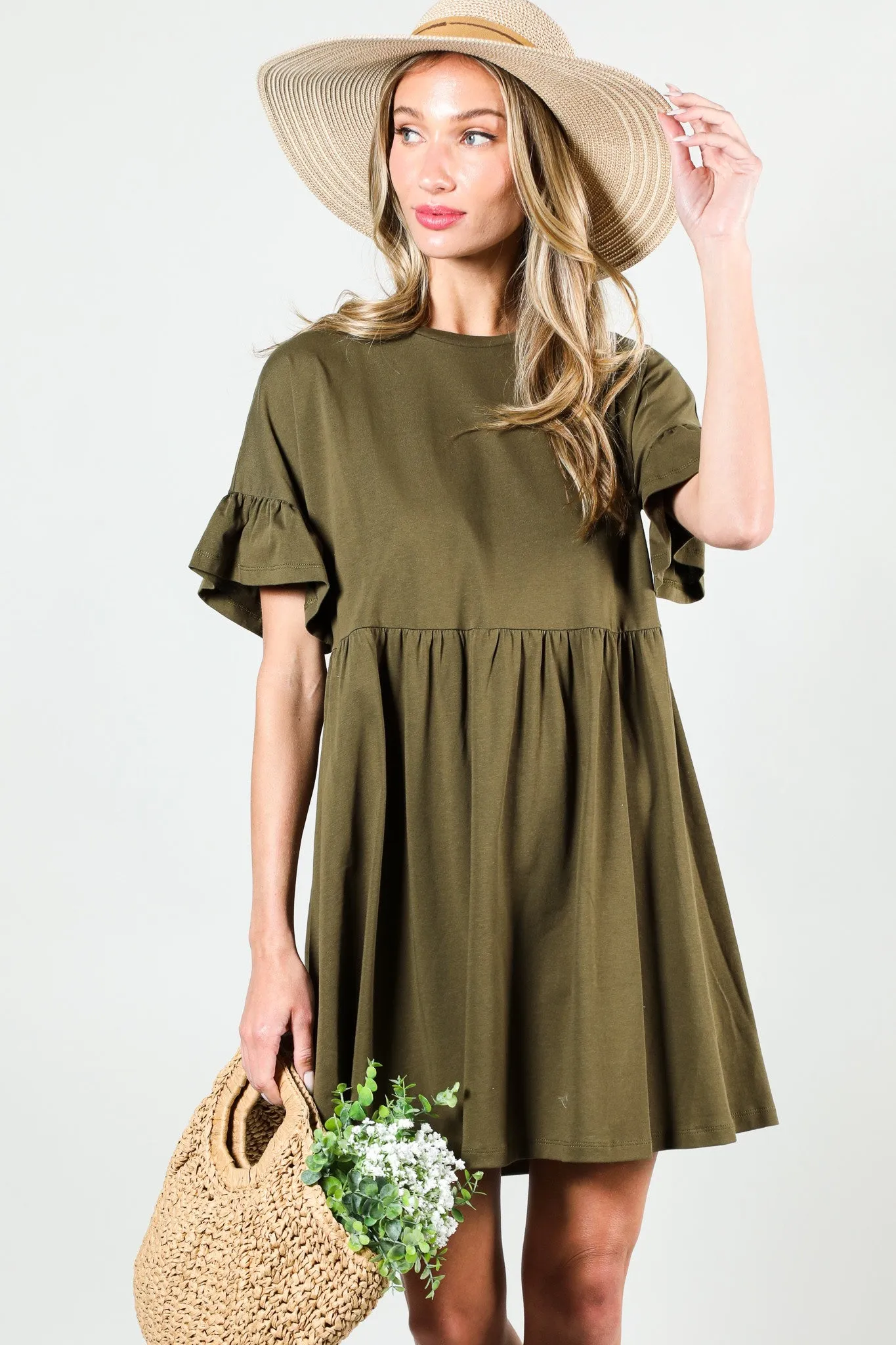 Olive Ruffle Sleeve Dress sold by Pinkblush