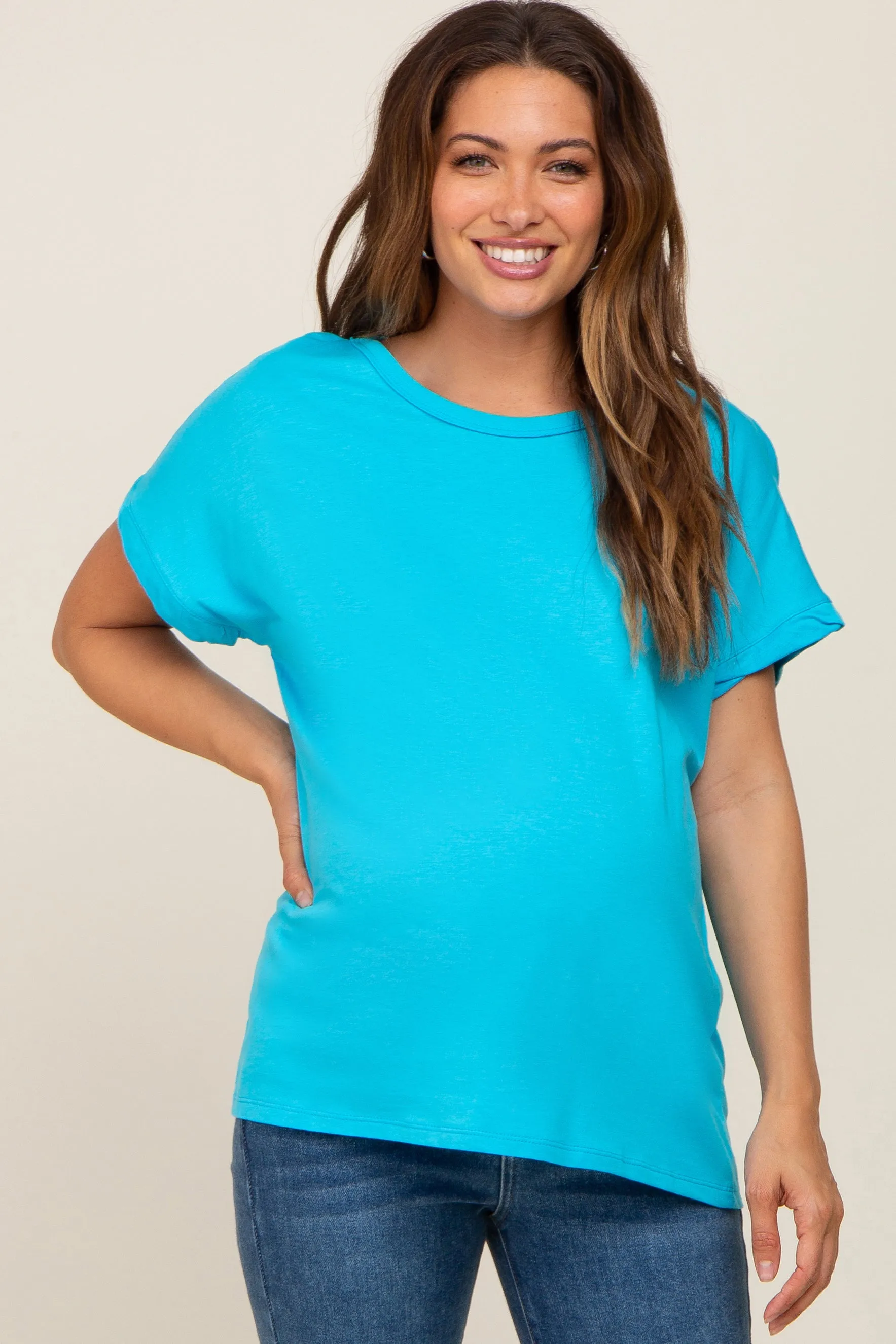 Aqua Short Sleeve Maternity Top sold by Pinkblush