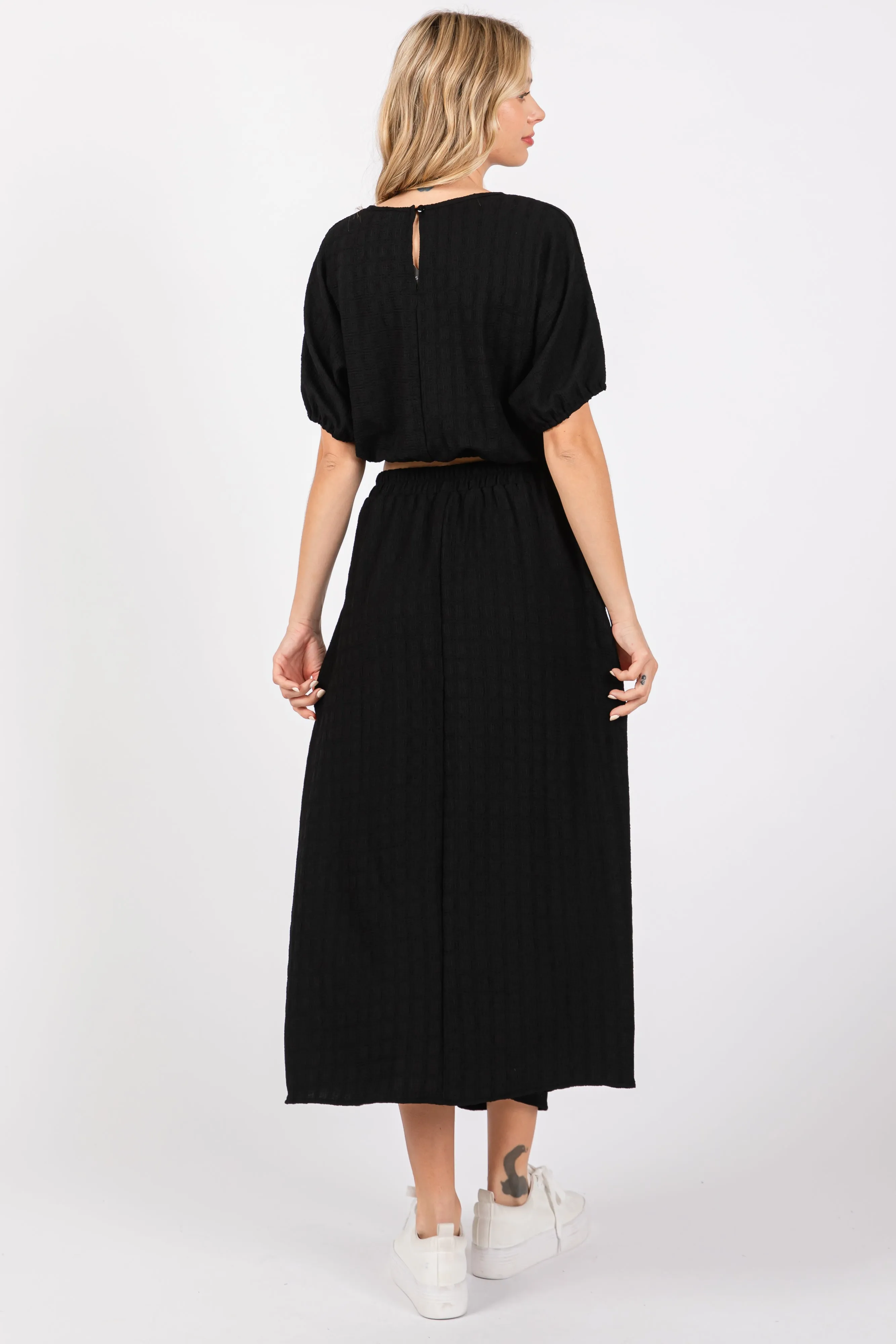 Black Waffle Texture Crop Top and Skirt Set sold by Pinkblush product image thumbnail 3