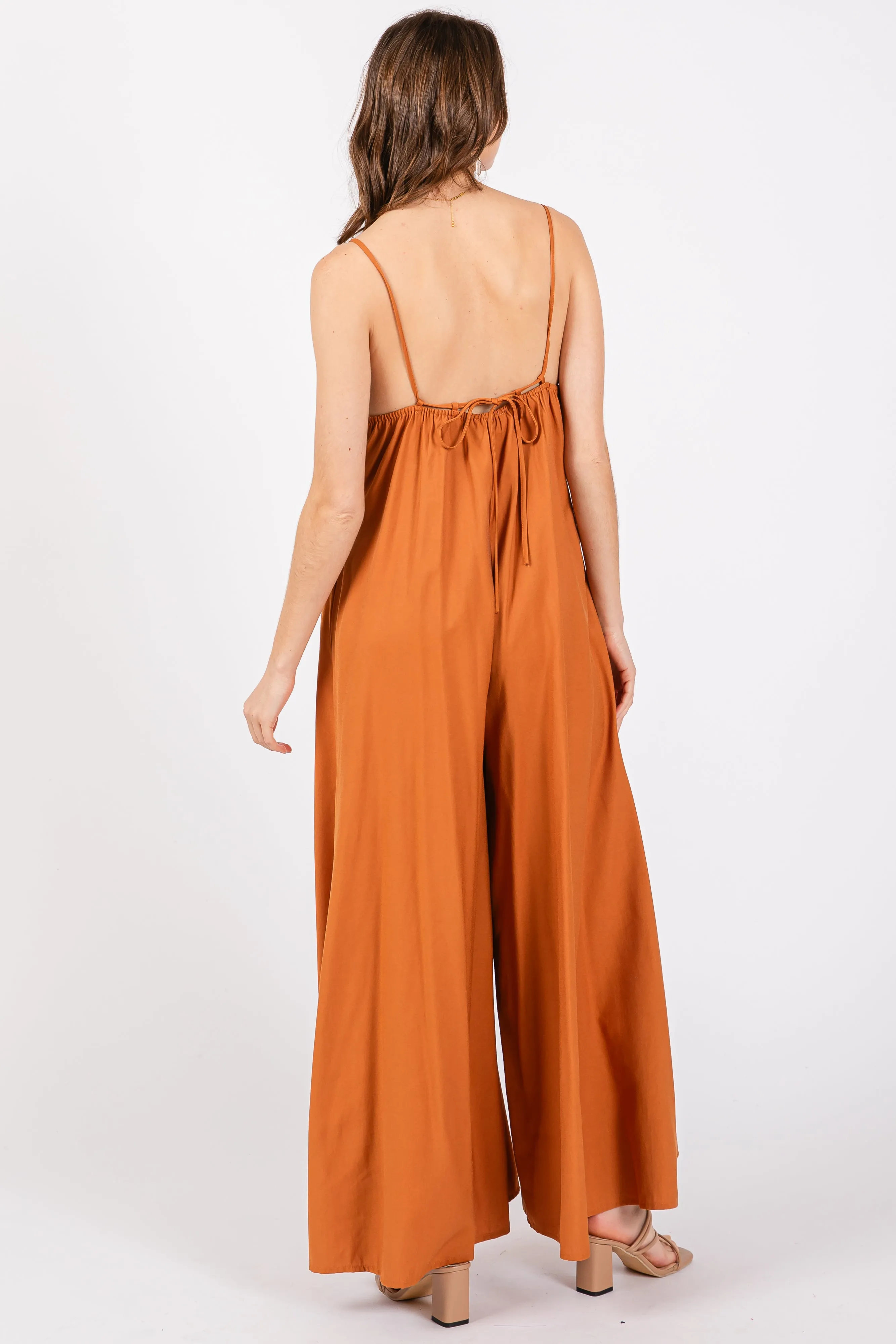 Rust V-Neck Sleeveless Wide Leg Jumpsuit sold by Pinkblush product image thumbnail 3