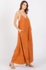 Rust V-Neck Sleeveless Wide Leg Jumpsuit sold by Pinkblush