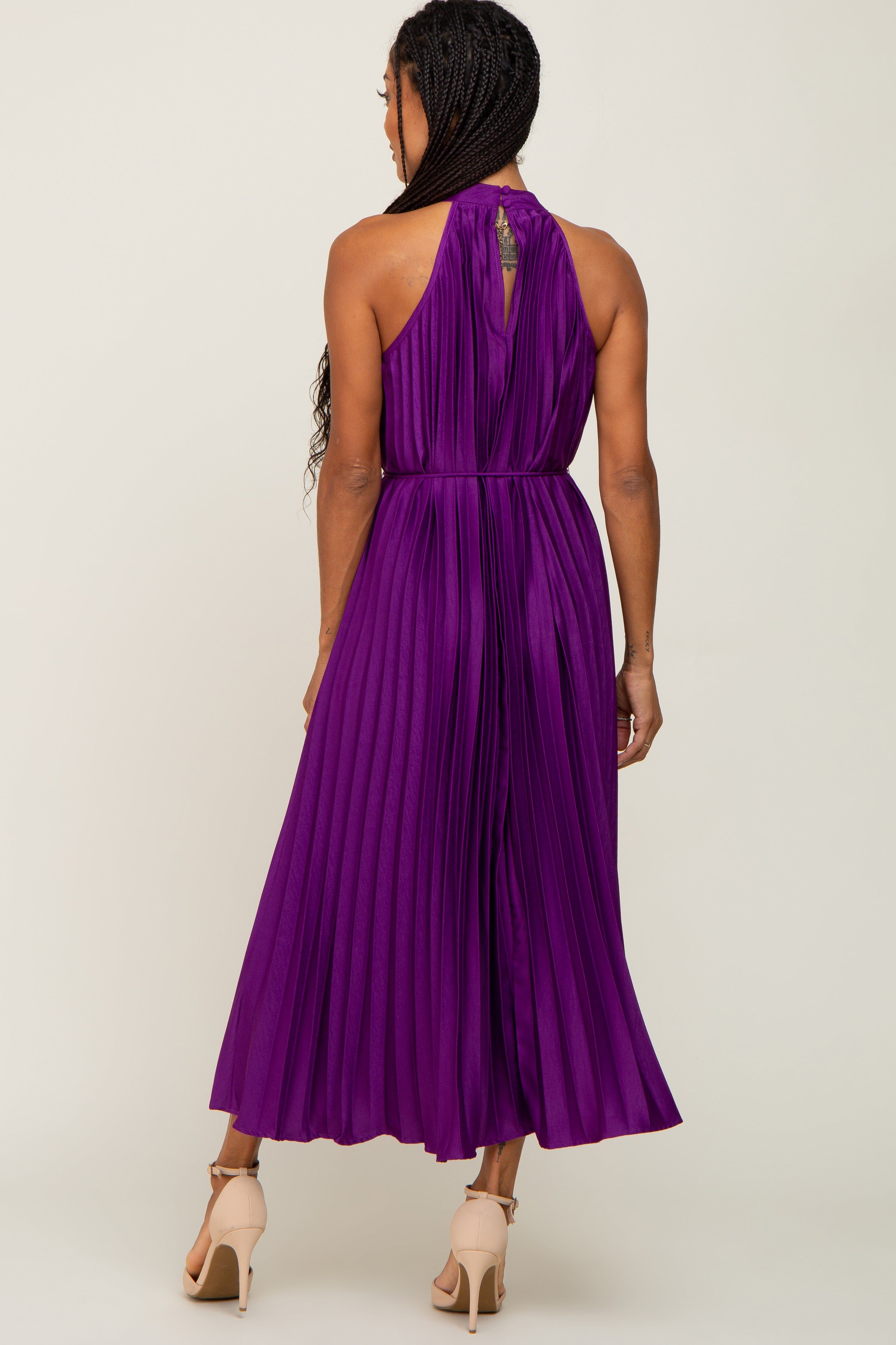 Purple Pleated Halter Dress sold by Pinkblush product image thumbnail 3