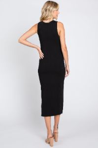 Black Sleeveless Ribbed Midi Dress sold by Pinkblush