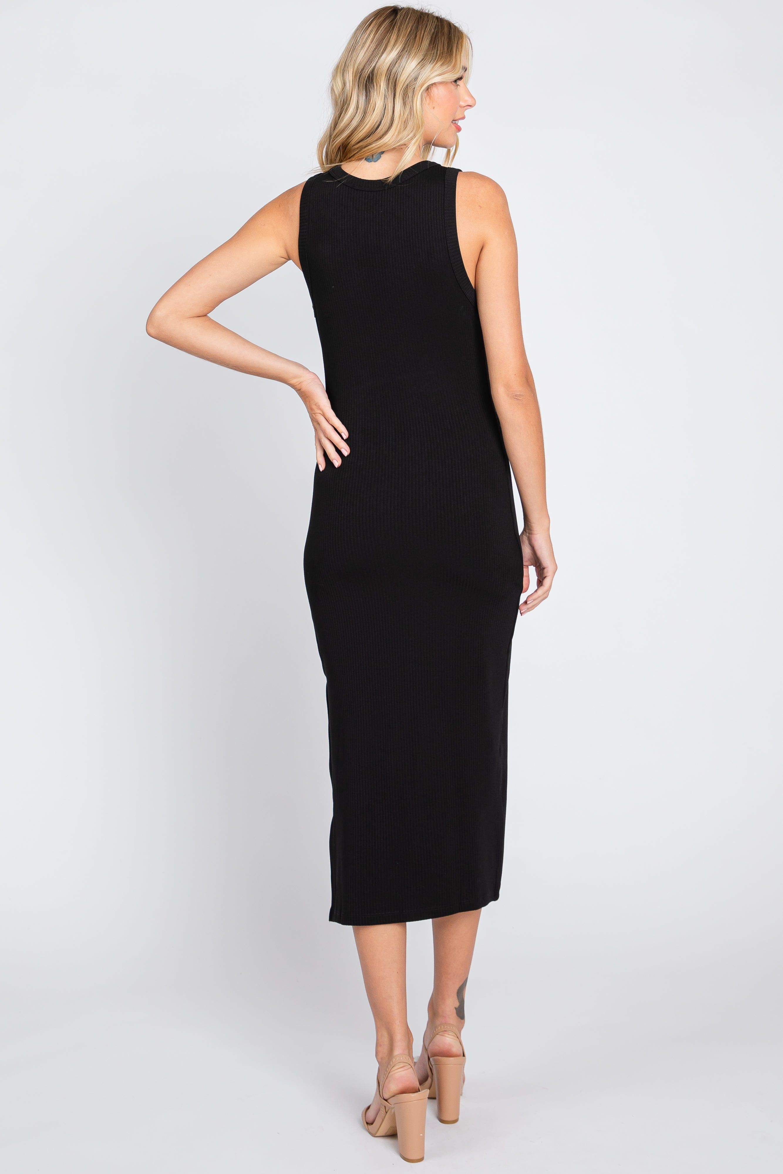 Black Sleeveless Ribbed Midi Dress sold by Pinkblush product image thumbnail 3