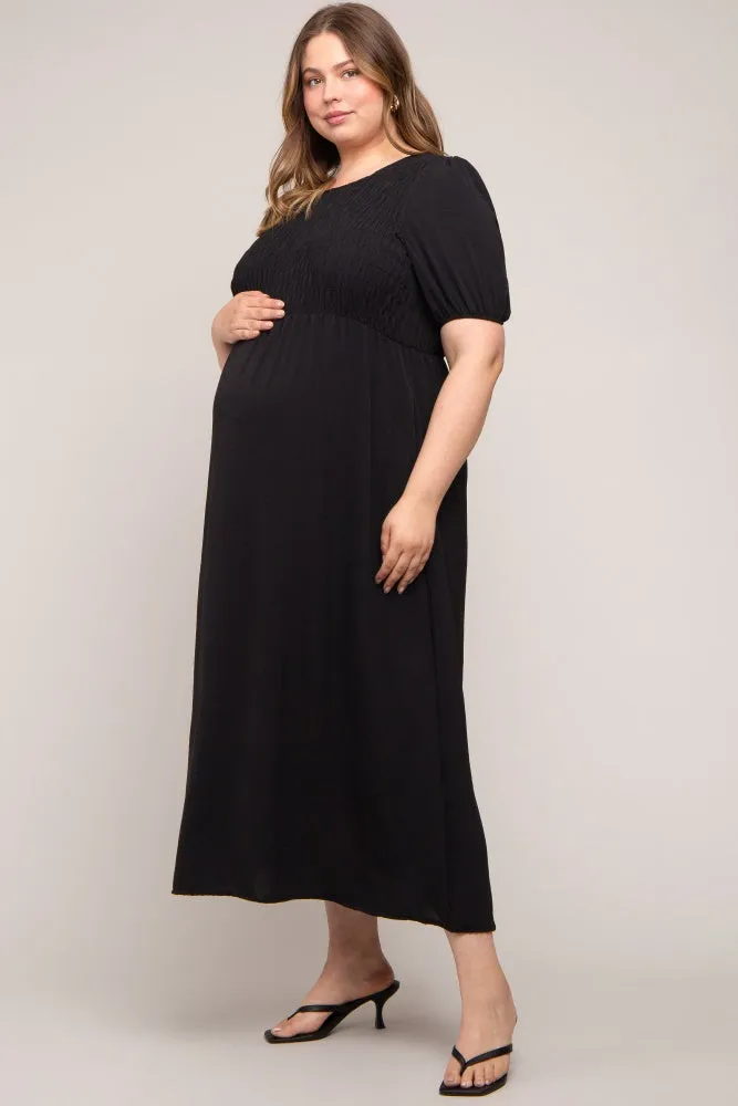 Black Smocked Short Sleeve Maternity Midi Dress sold by Pinkblush product image thumbnail 2