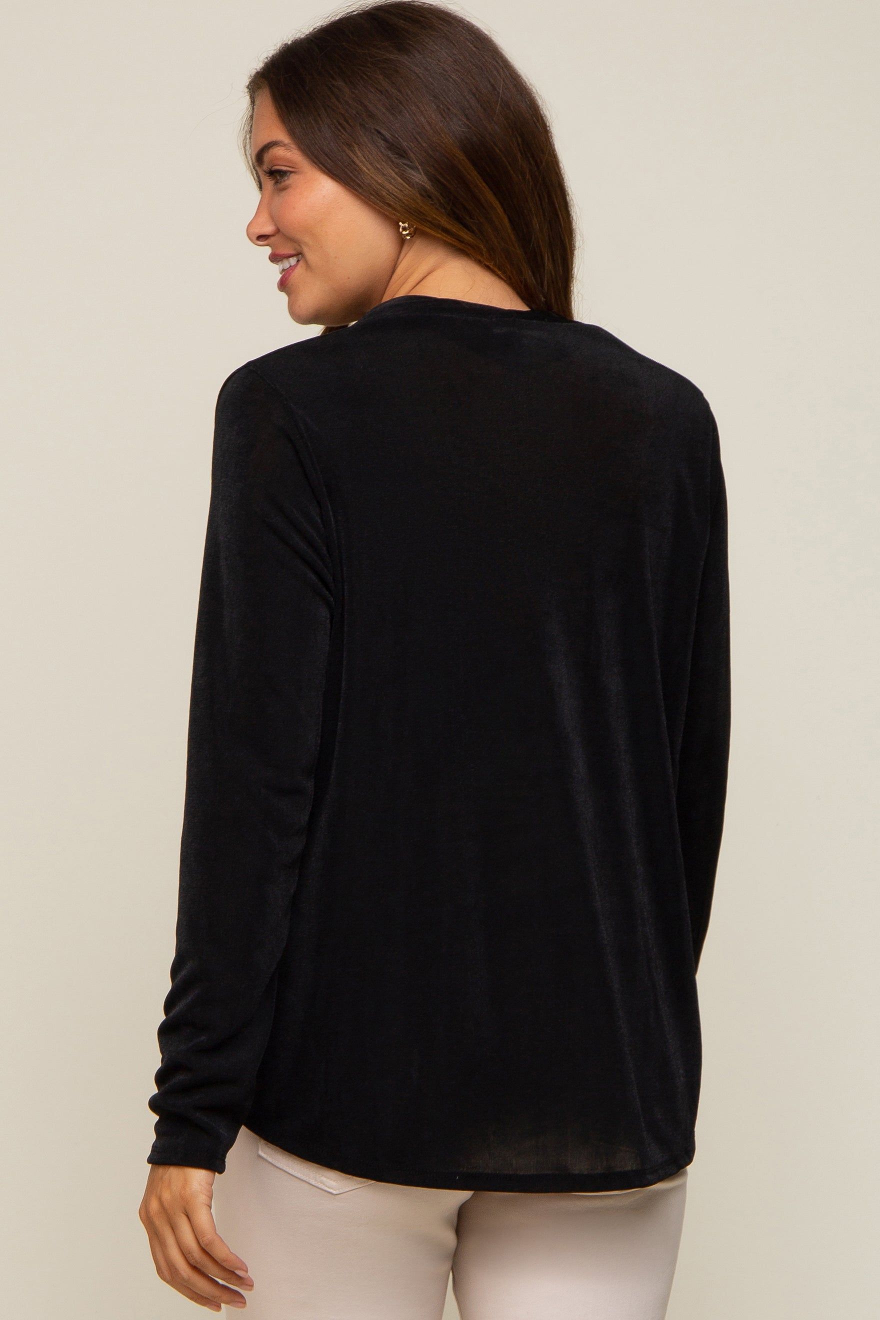 Black Draped Wrap Maternity Knit Blouse sold by Pinkblush product image thumbnail 4