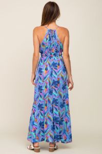 Blue Floral Halter Shirred Maxi Dress sold by Pinkblush