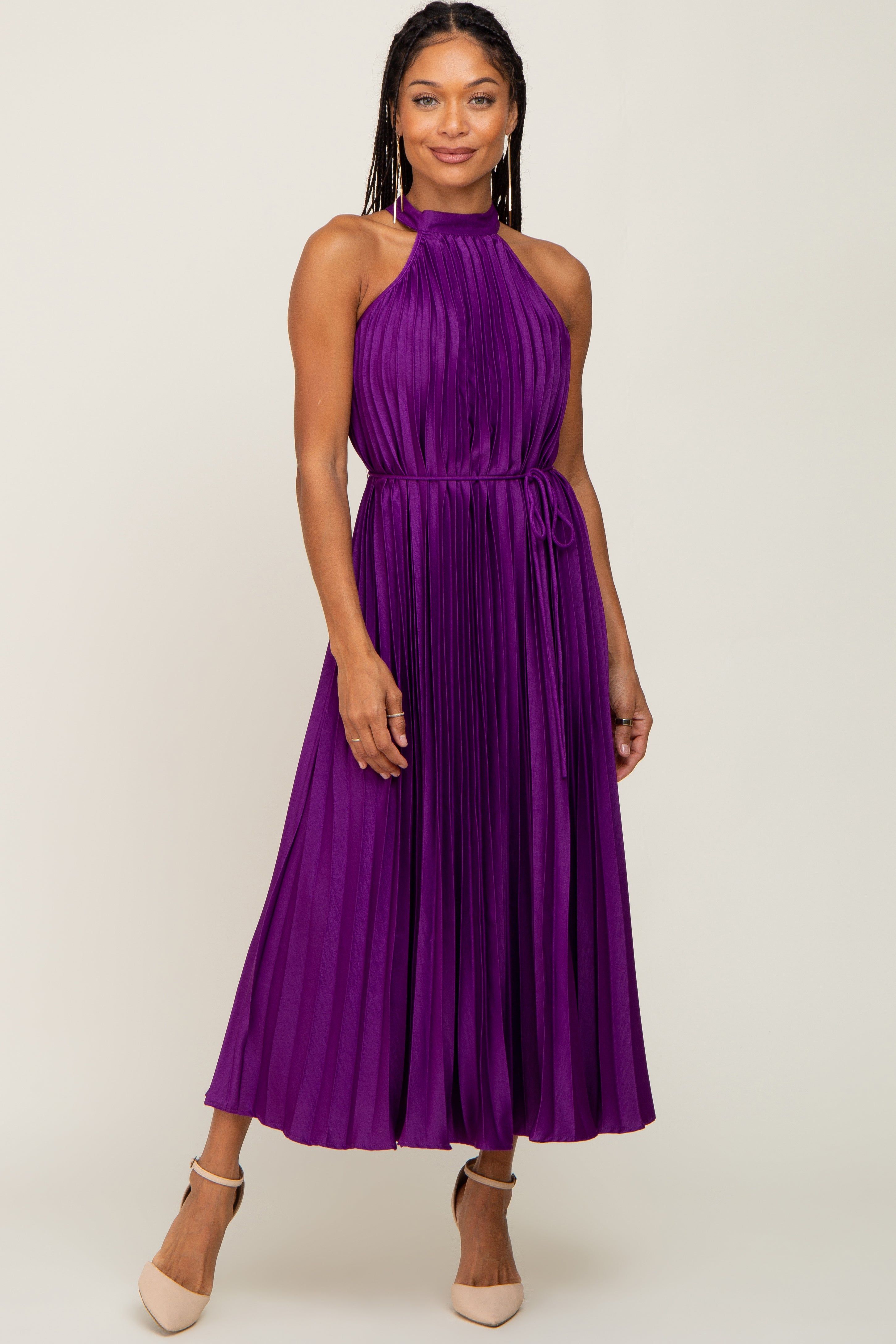 Purple Pleated Halter Dress sold by Pinkblush product image thumbnail 4