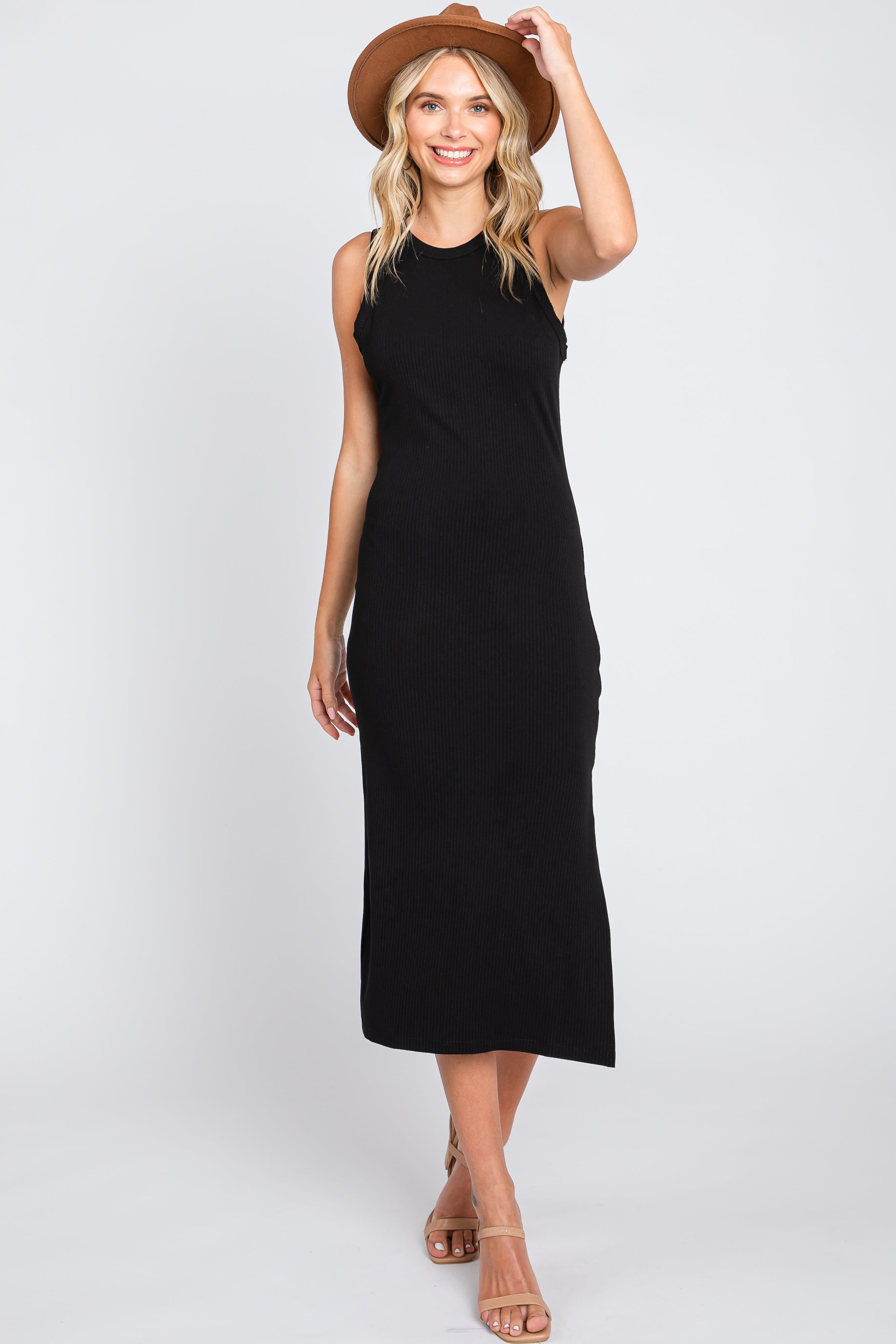 Black Sleeveless Ribbed Midi Dress sold by Pinkblush product image thumbnail 4