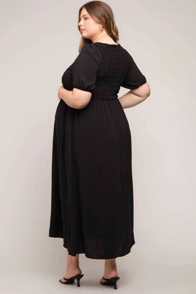 Black Smocked Short Sleeve Maternity Midi Dress sold by Pinkblush product image thumbnail 3