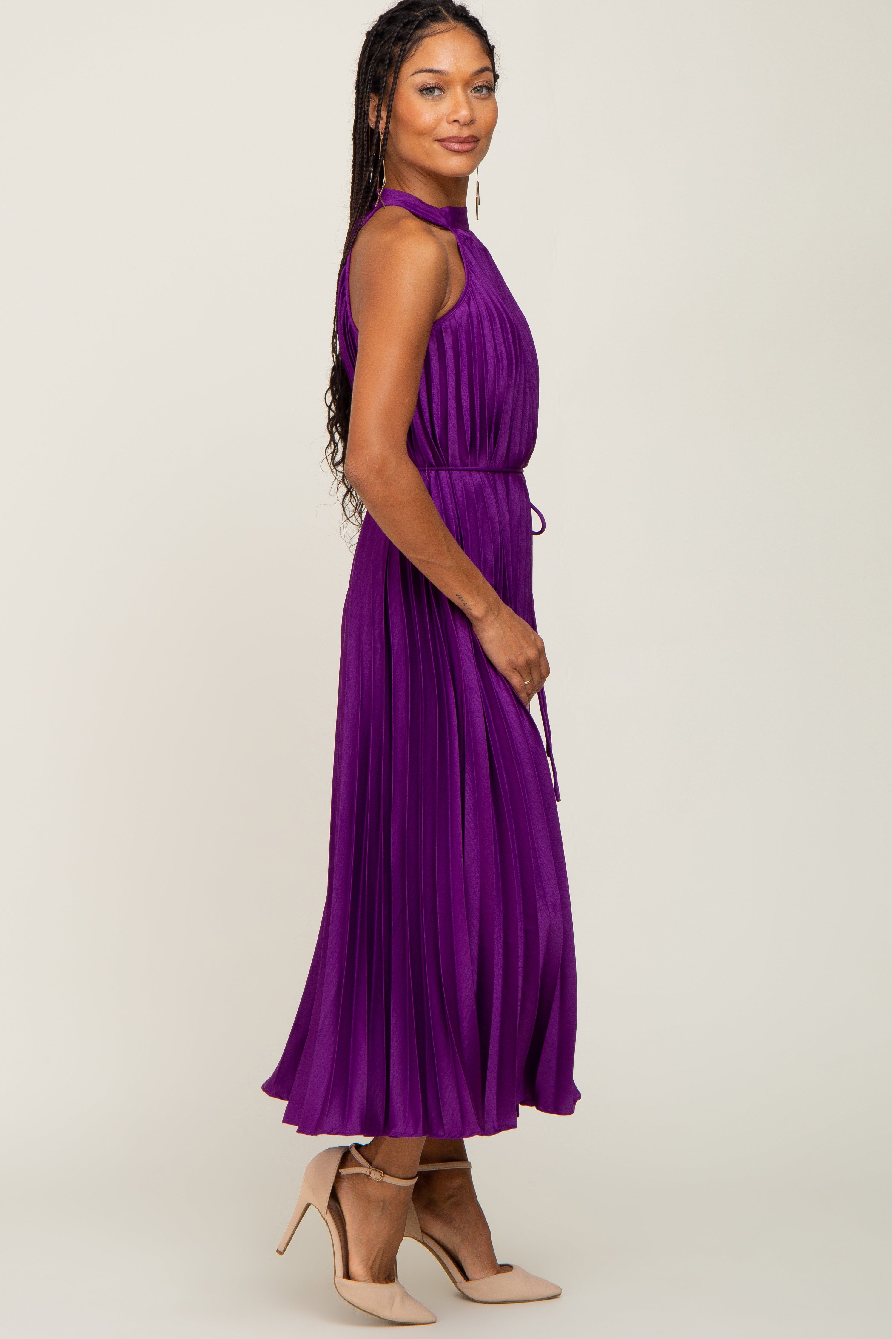 Purple Pleated Halter Dress sold by Pinkblush product image thumbnail 2