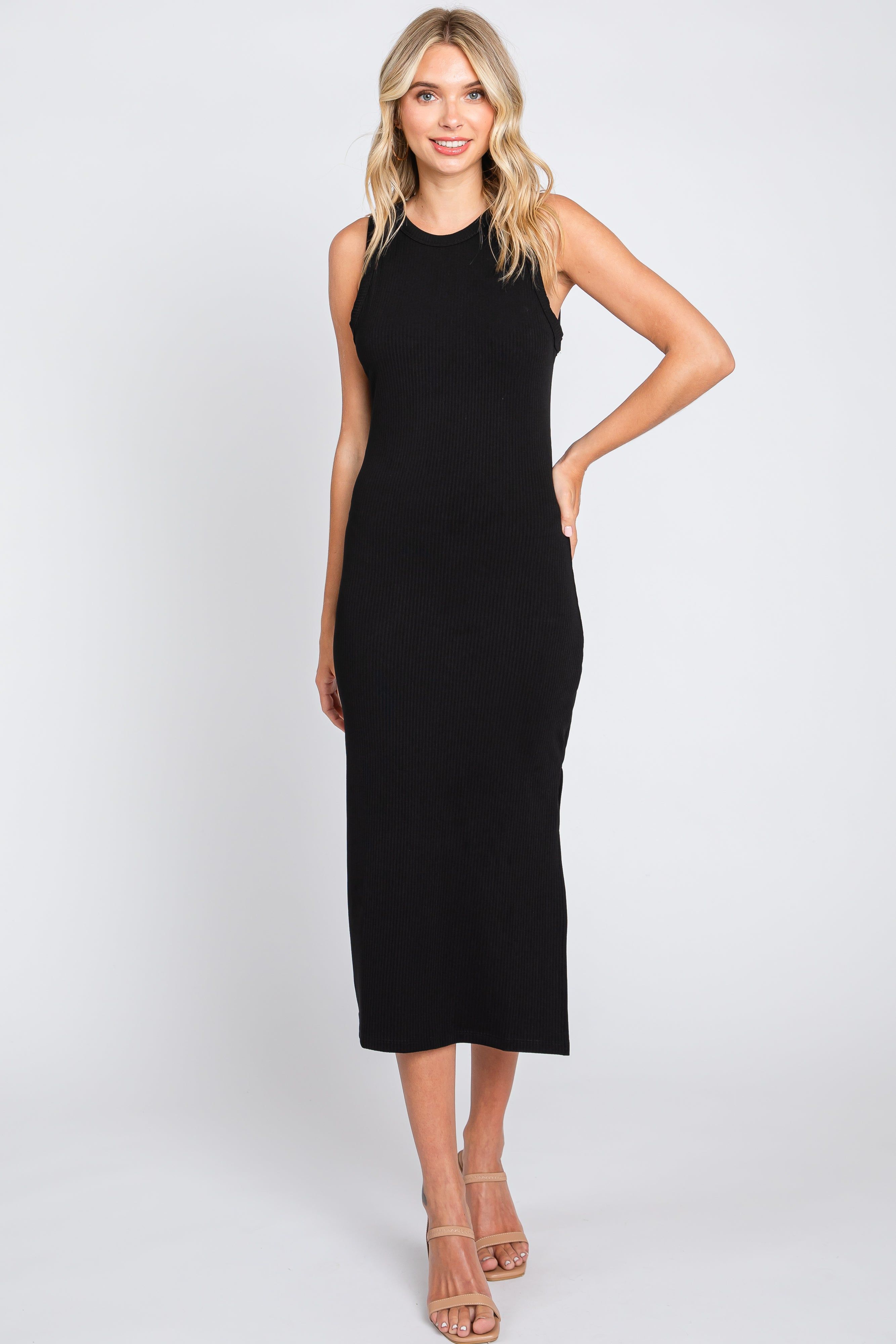 Black Sleeveless Ribbed Midi Dress sold by Pinkblush product image thumbnail 2