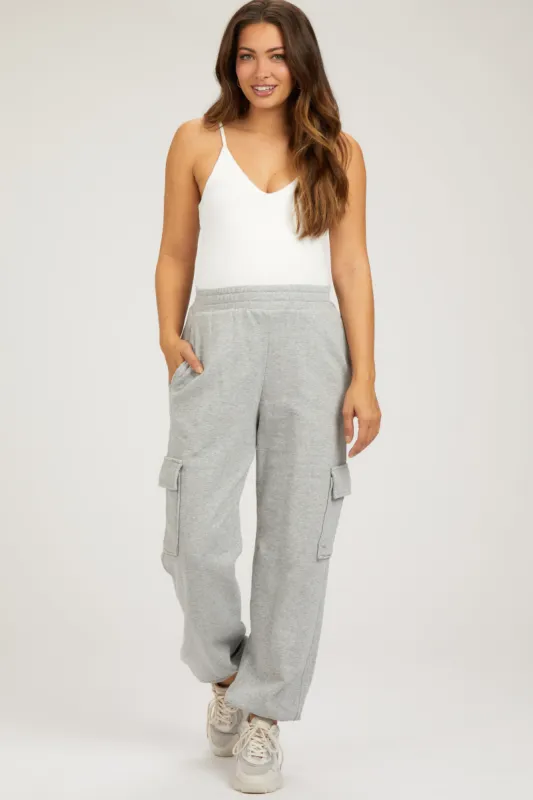 Heather Grey Fleece Cargo Maternity Sweatpants sold by Pinkblush