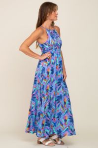 Blue Floral Halter Shirred Maxi Dress sold by Pinkblush