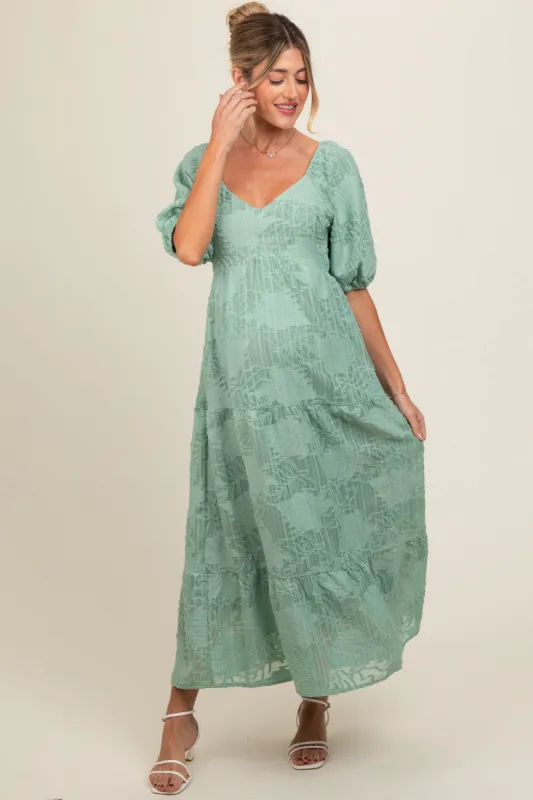 Light Olive Embroidered Leaf Print Striped Maternity Maxi Dress sold by Pinkblush