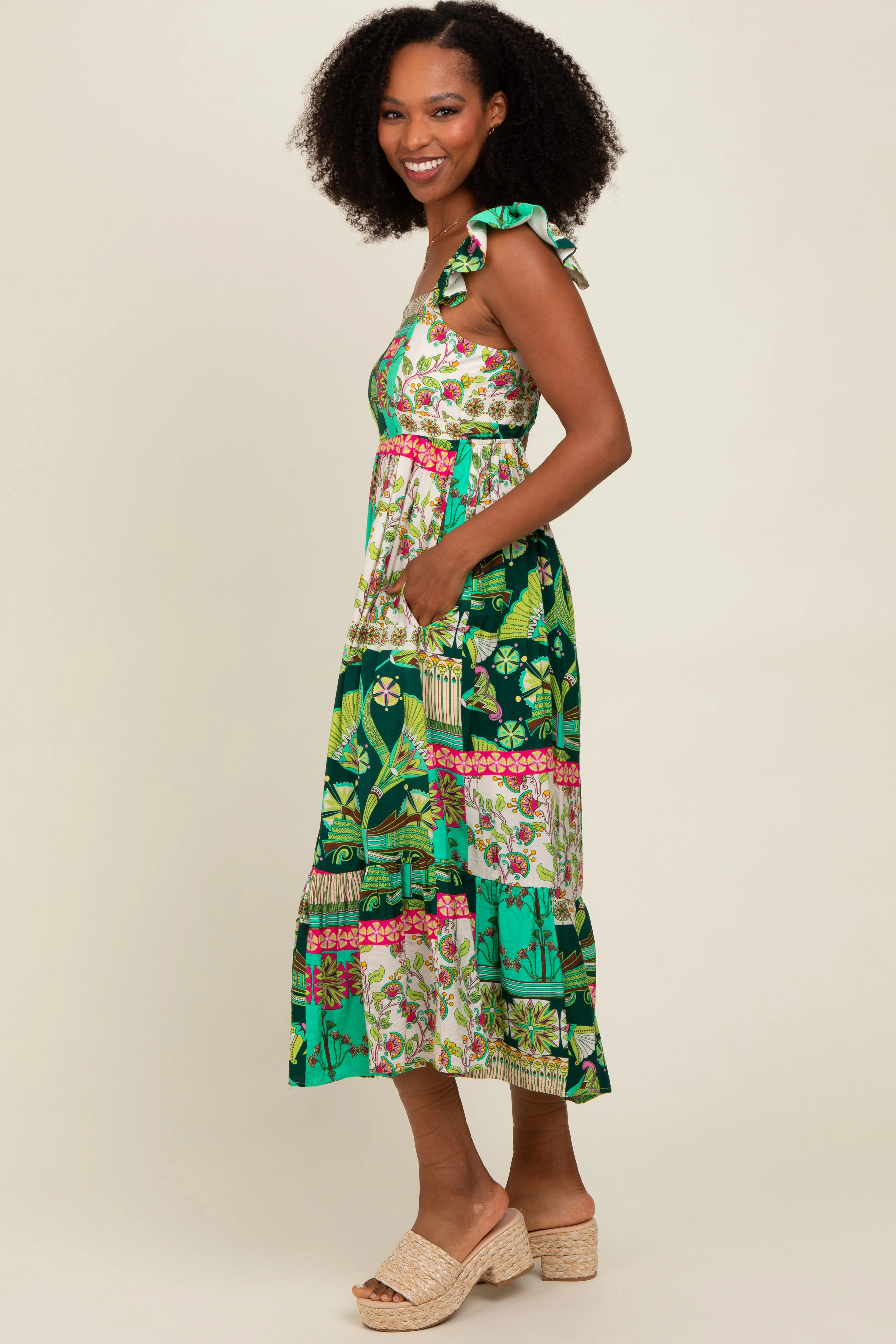 Green Patchwork Print Midi Dress sold by Pinkblush product image thumbnail 4
