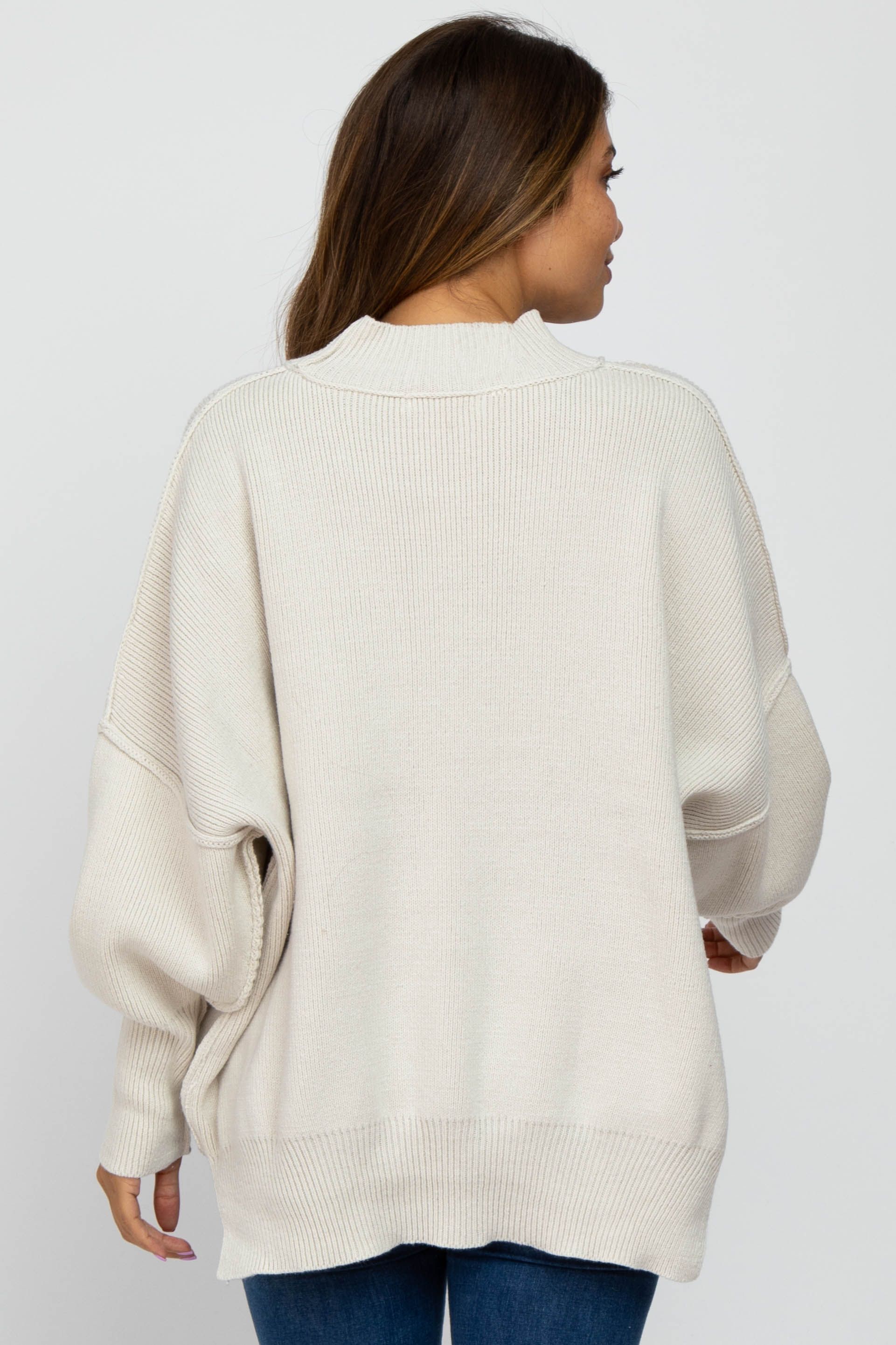 Ivory Mock Neck Exposed Seam Maternity Sweater sold by Pinkblush product image thumbnail 3