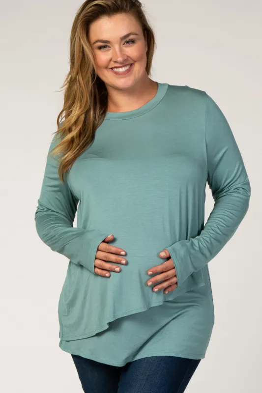 PinkBlush Sage Long Sleeve Draped Plus Maternity/Nursing Top sold by Pinkblush