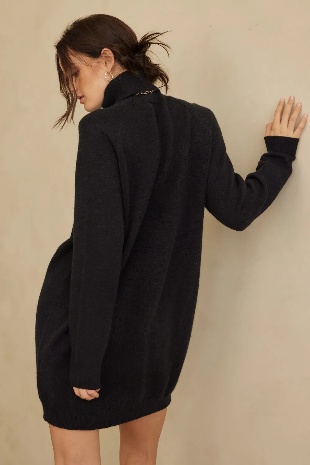 Black Knit Long Sleeve Turtleneck Sweater Dress sold by Pinkblush product image thumbnail 2
