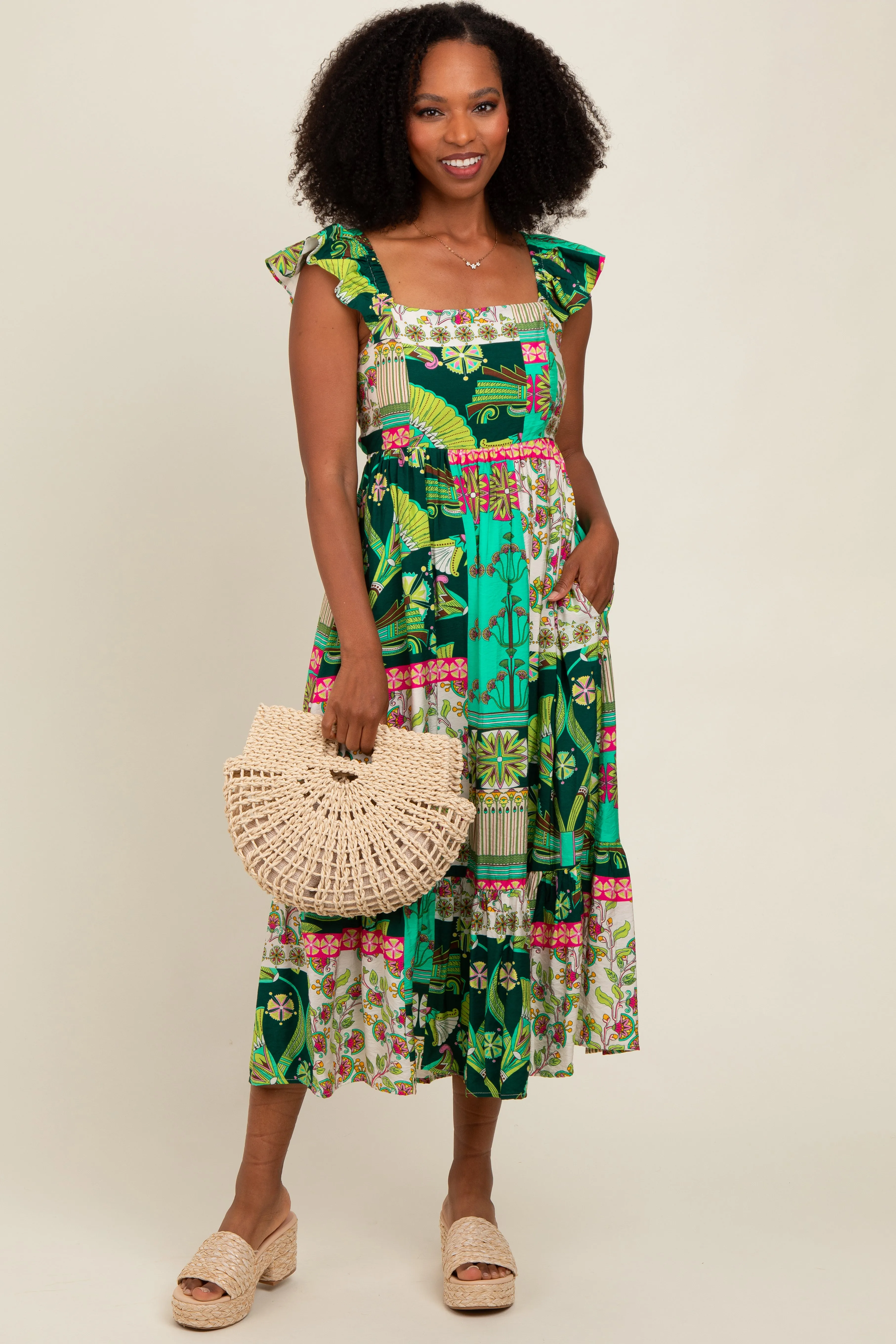 Green Patchwork Print Midi Dress sold by Pinkblush product image thumbnail 2