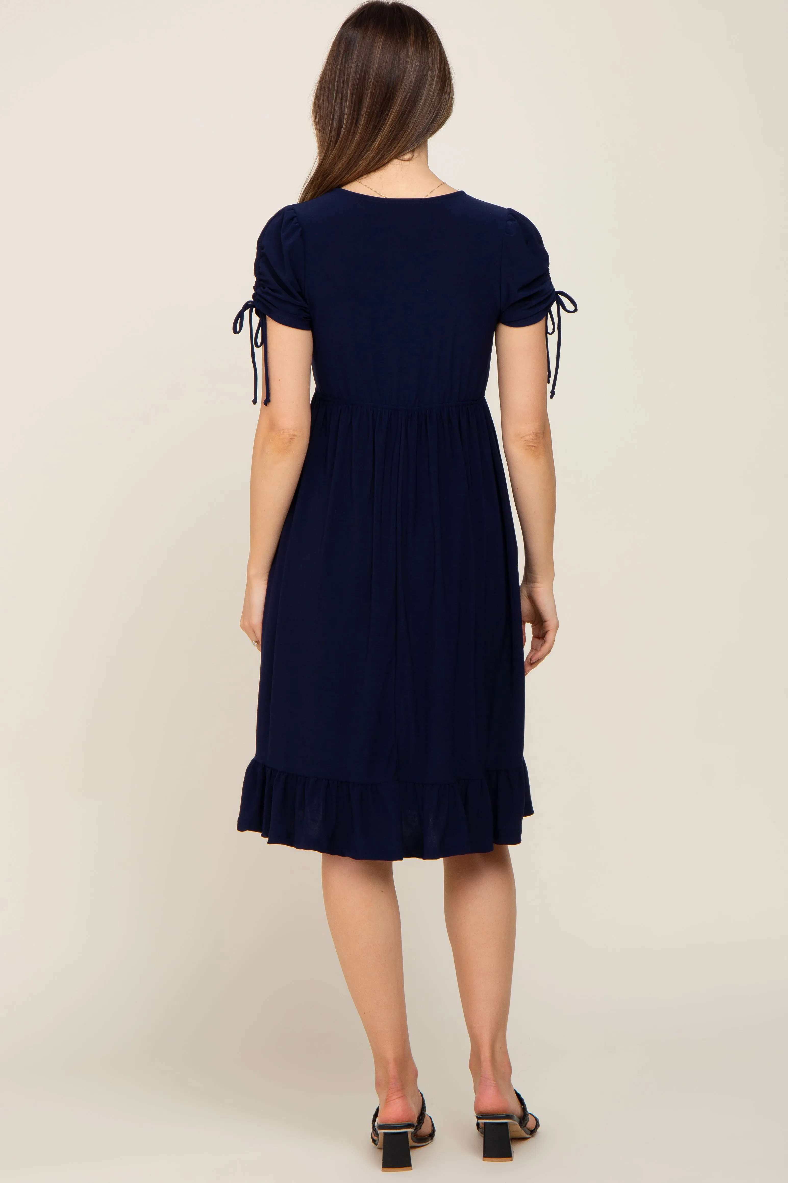 Navy Cinched Sleeve Maternity Midi Dress sold by Pinkblush product image thumbnail 3