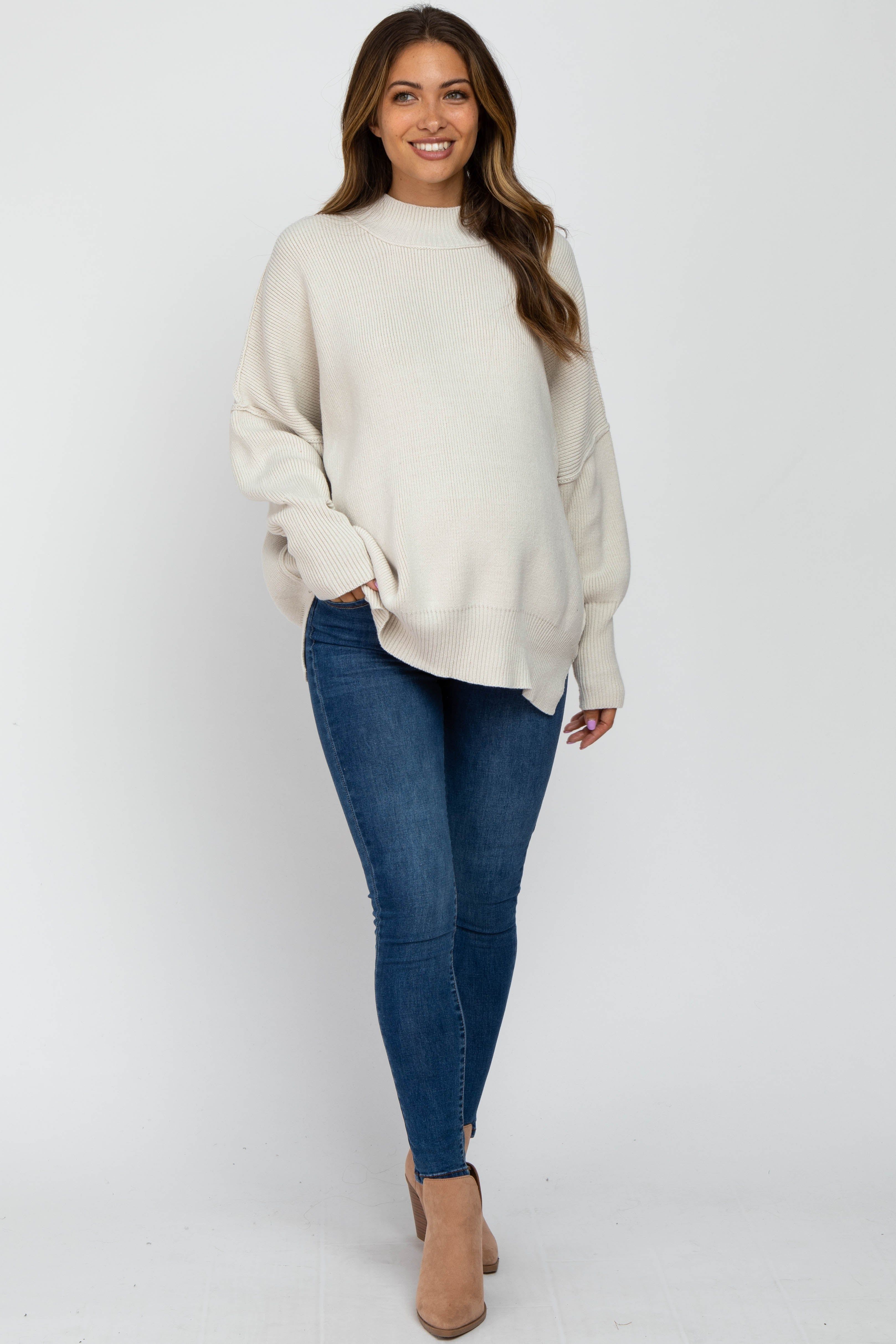 Ivory Mock Neck Exposed Seam Maternity Sweater sold by Pinkblush product image thumbnail 4