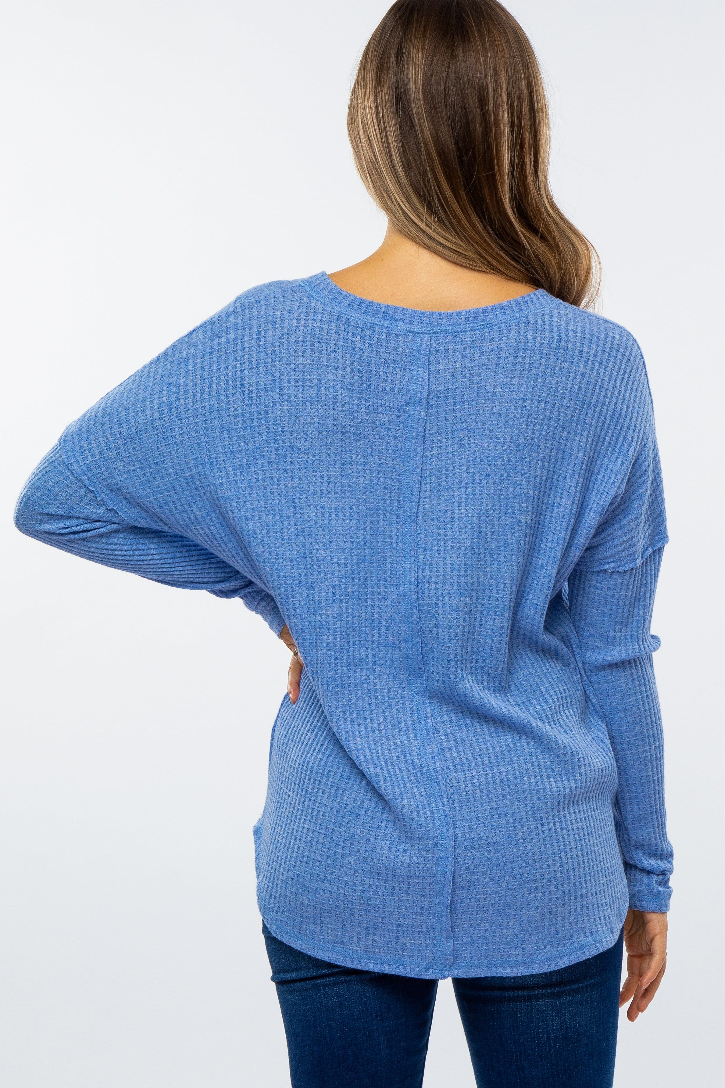 Blue Waffle Knit Long Sleeve Maternity Top sold by Pinkblush product image thumbnail 3