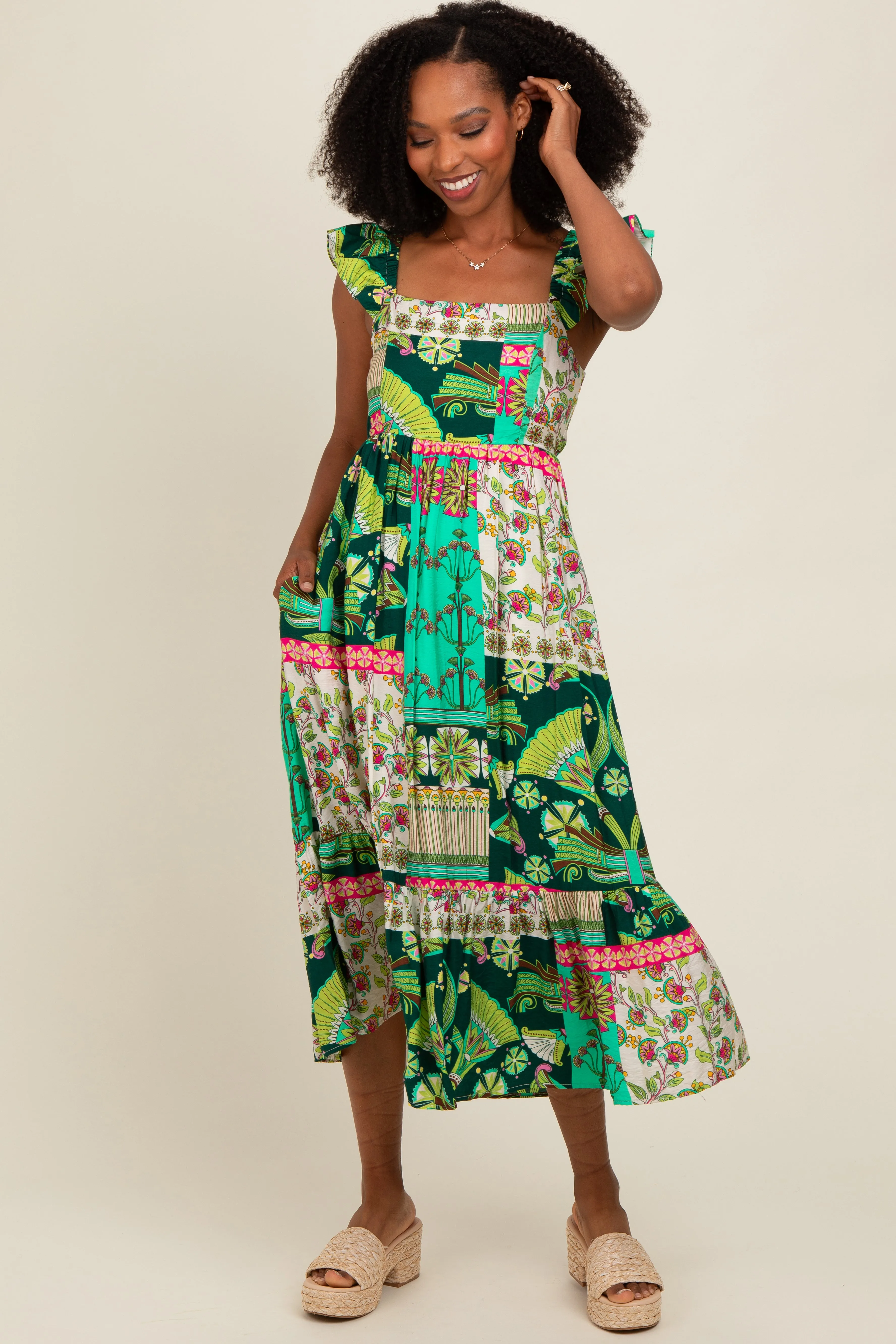 Green Patchwork Print Midi Dress sold by Pinkblush product image thumbnail 3