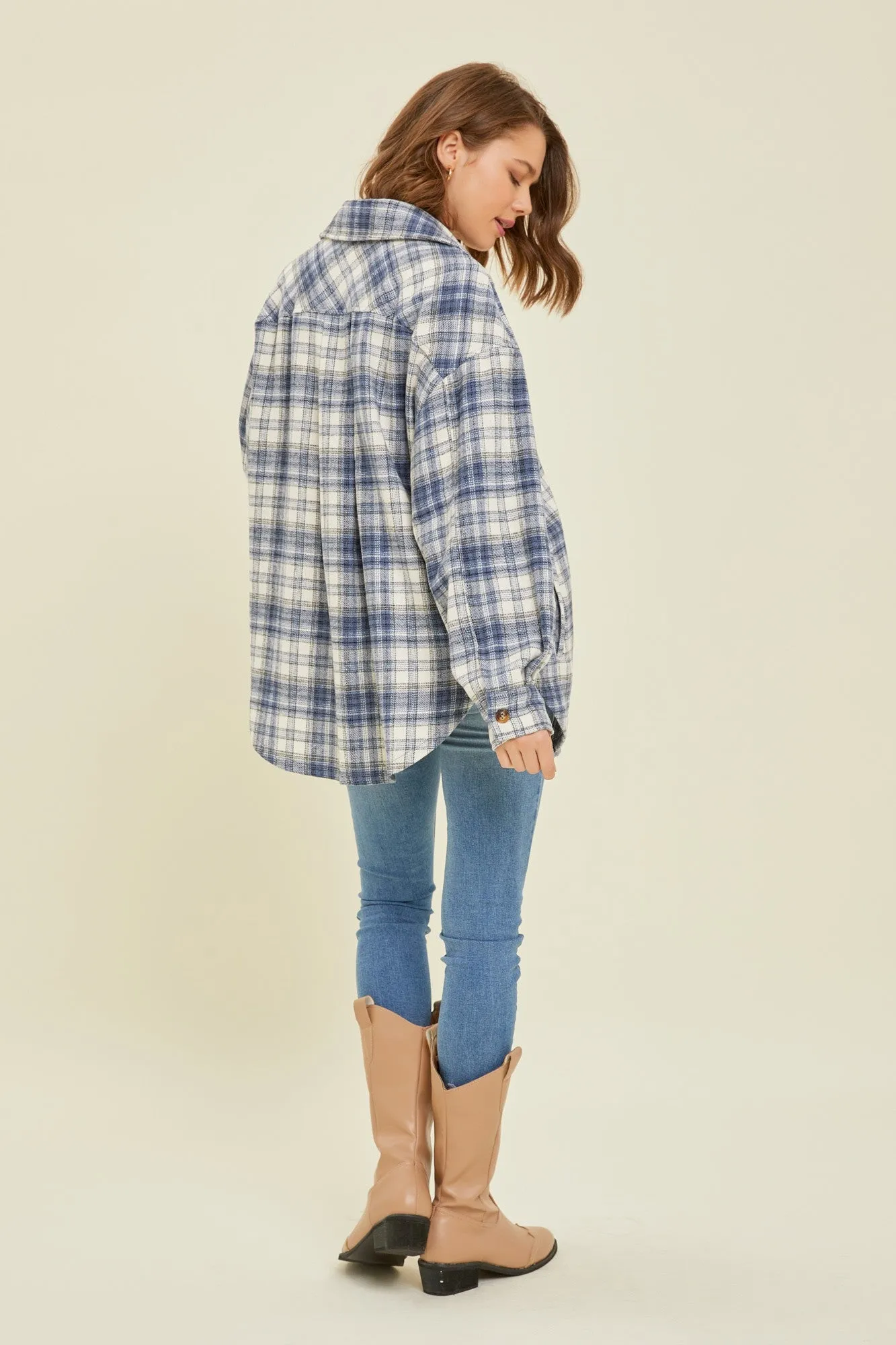 Navy Blue Flannel Plaid Button Up Shacket sold by Pinkblush product image thumbnail 5