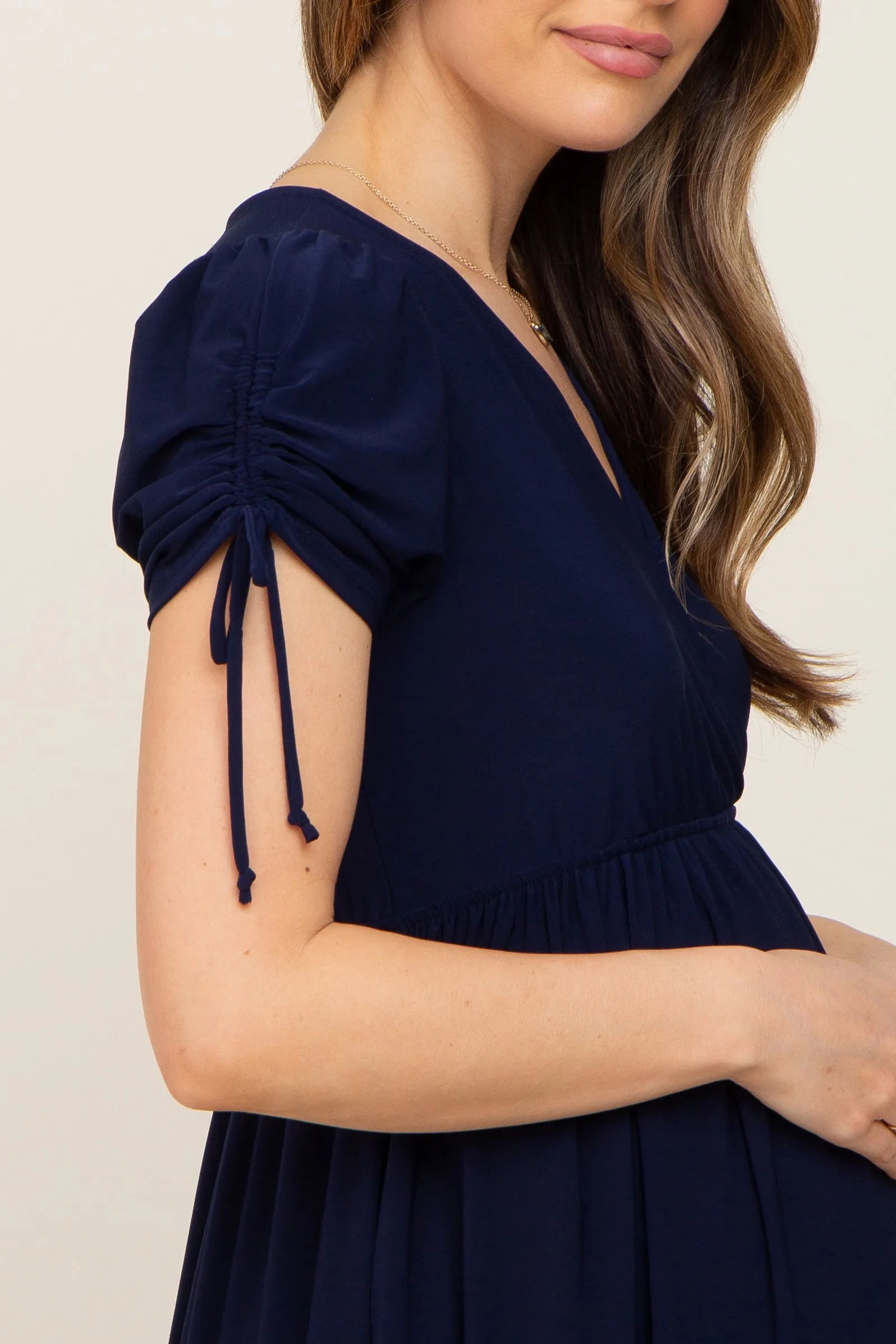 Navy Cinched Sleeve Maternity Midi Dress sold by Pinkblush product image thumbnail 4