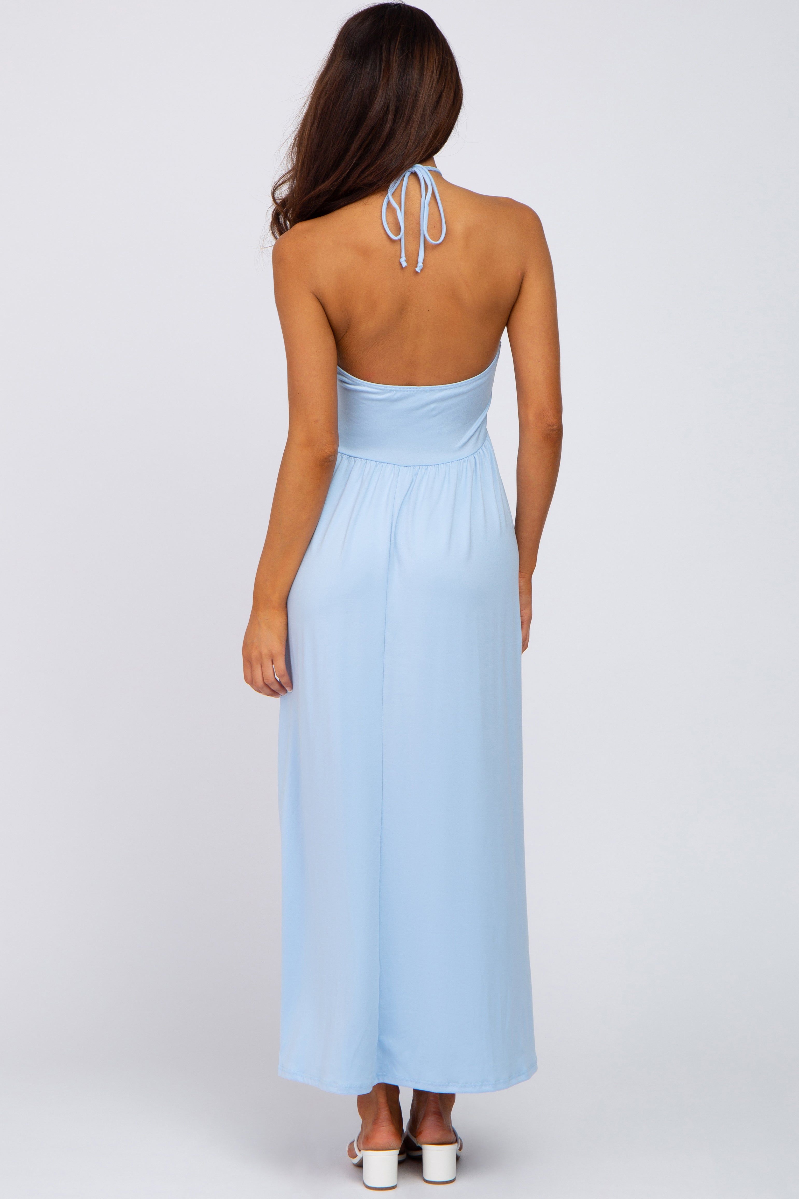 Light Blue Cinched Halter Neck Midi Dress sold by Pinkblush product image thumbnail 3
