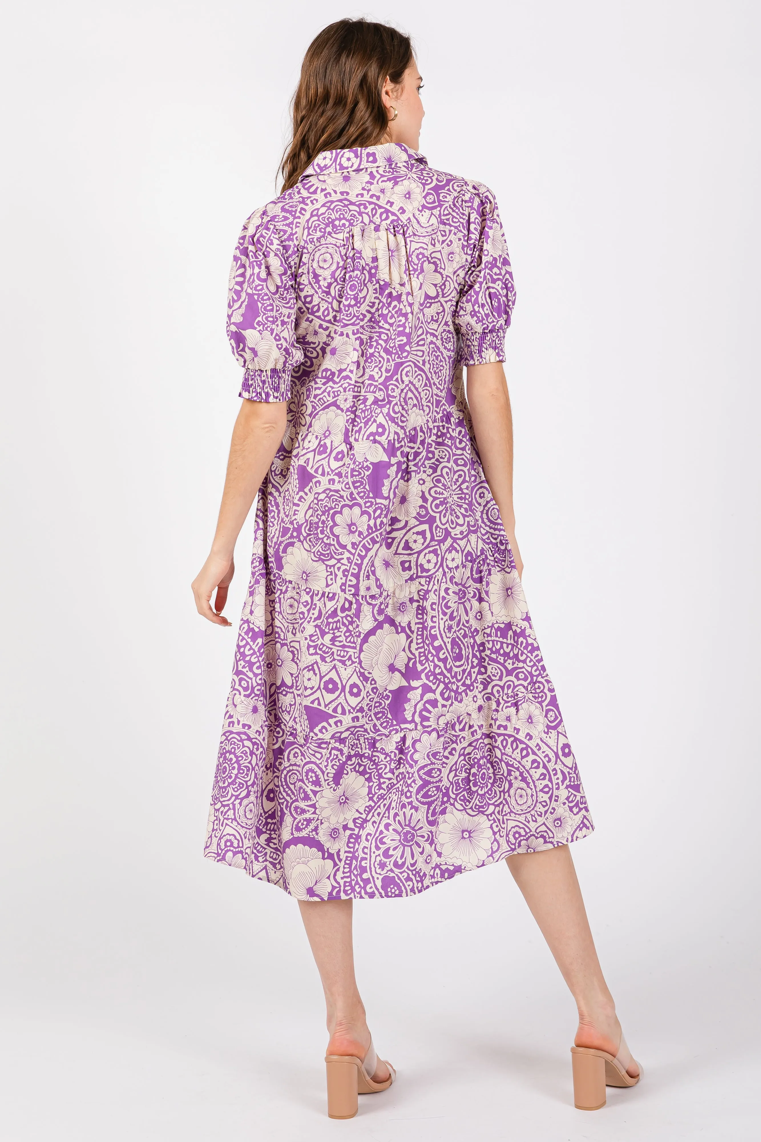 Lavender Floral Collared Tiered Midi Dress sold by Pinkblush product image thumbnail 3