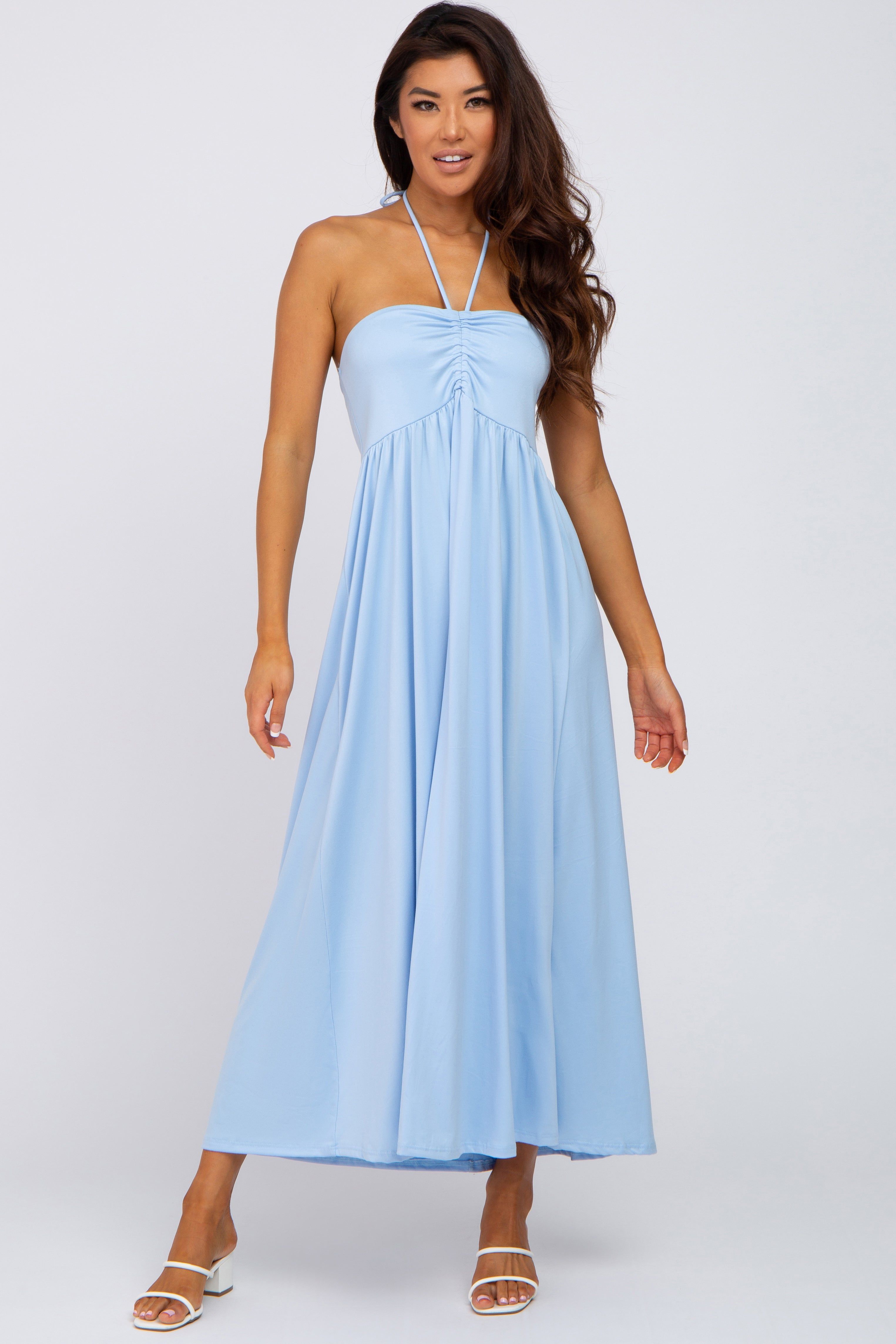 Light Blue Cinched Halter Neck Midi Dress sold by Pinkblush