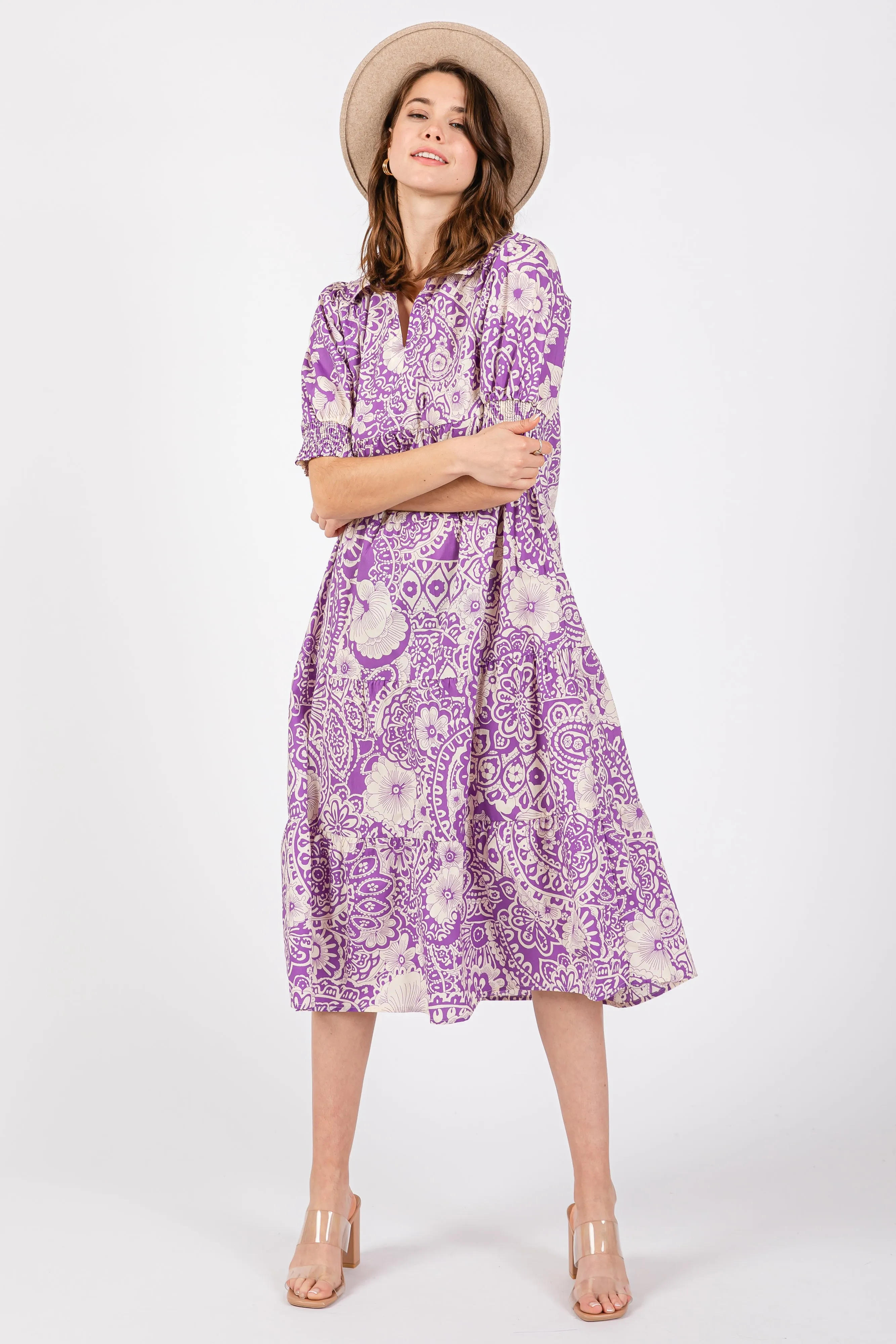 Lavender Floral Collared Tiered Midi Dress sold by Pinkblush product image thumbnail 4