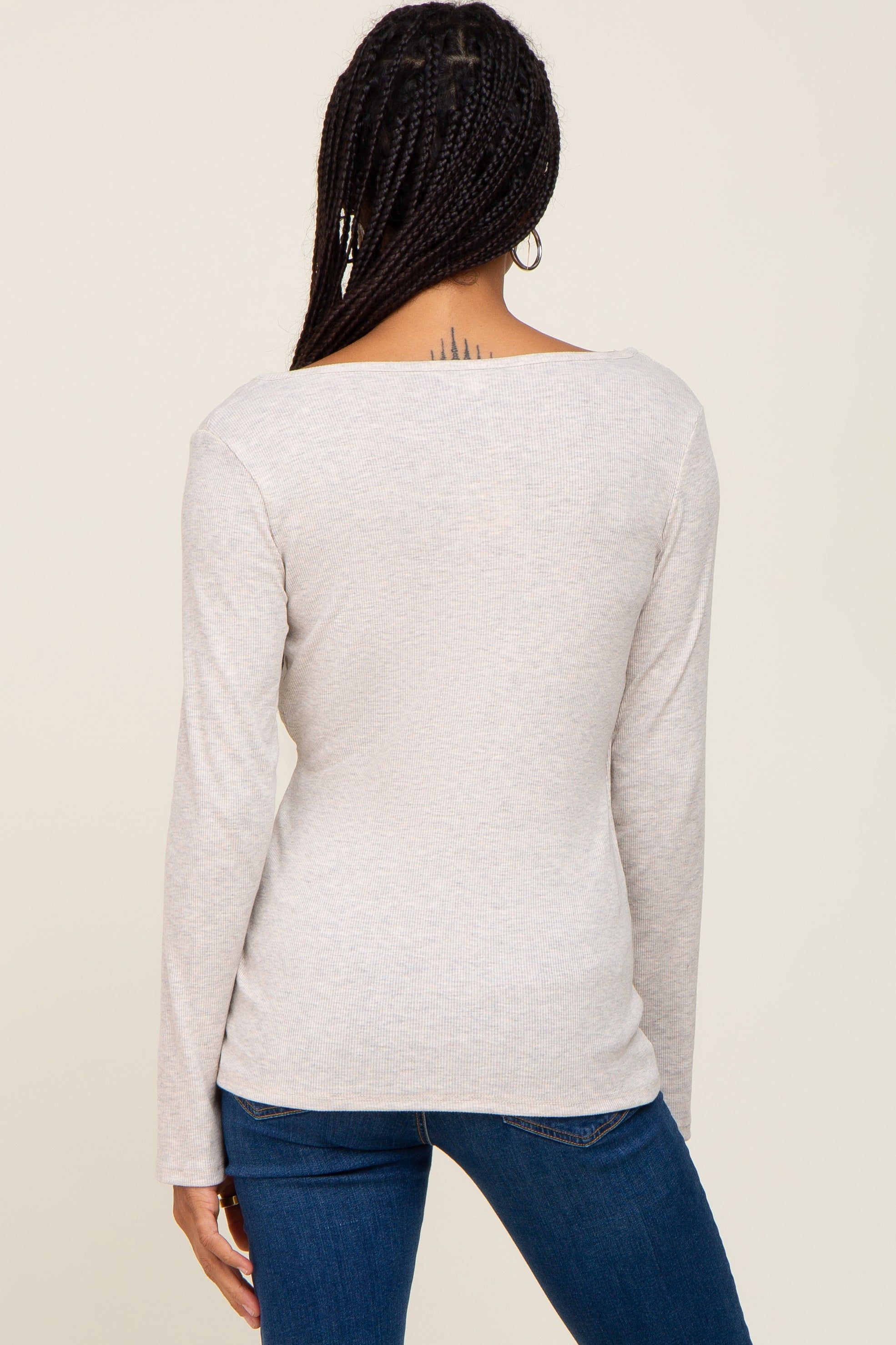 Beige Ribbed Long Sleeve Wrap Nursing Top sold by Pinkblush product image thumbnail 3