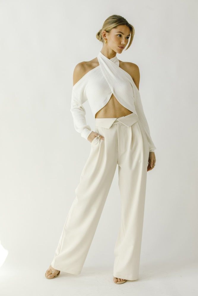 Ivory Ribbed Halter Cropped Top sold by Pinkblush product image thumbnail 3