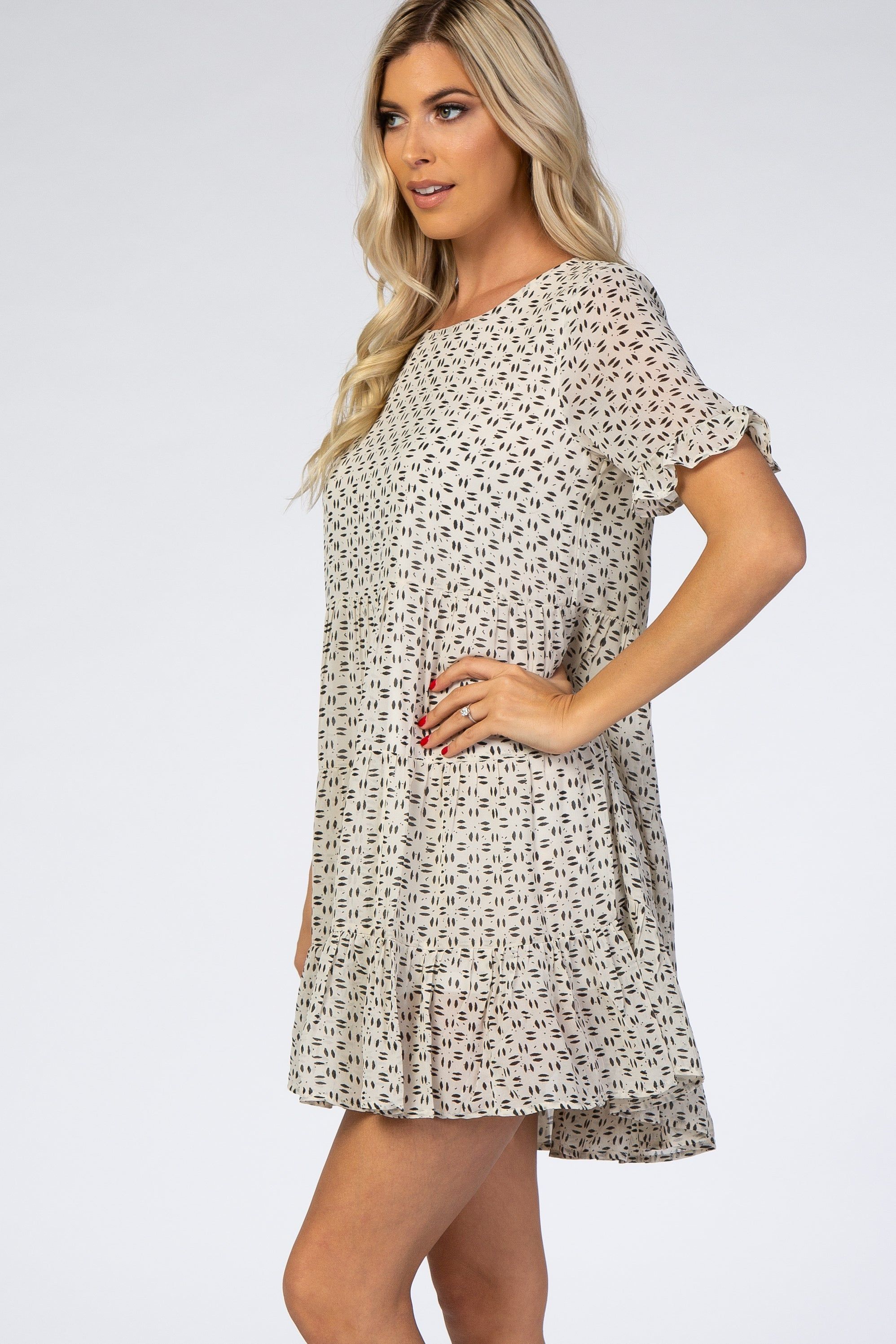 Ivory Printed Tiered Babydoll Dress sold by Pinkblush product image thumbnail 2