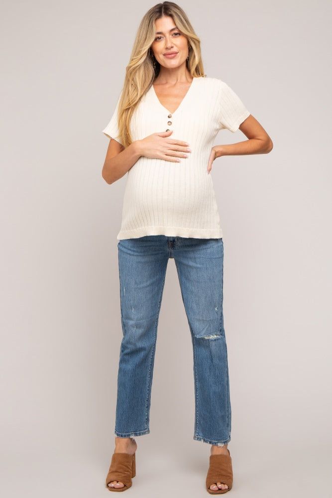 Blue Distressed Straight Leg Maternity Jeans sold by Pinkblush product image thumbnail 5
