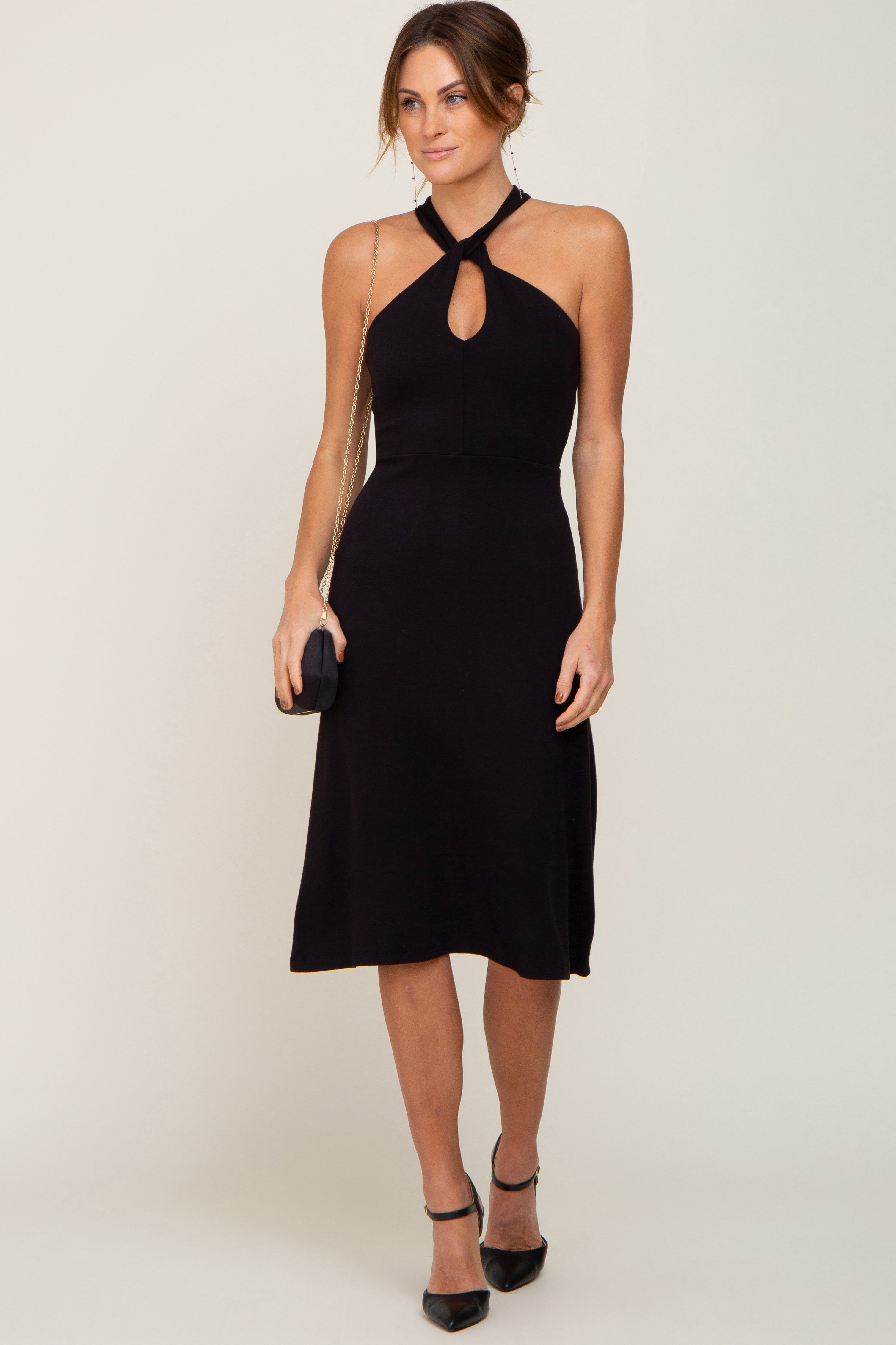Black Halter Twist Midi Dress sold by Pinkblush