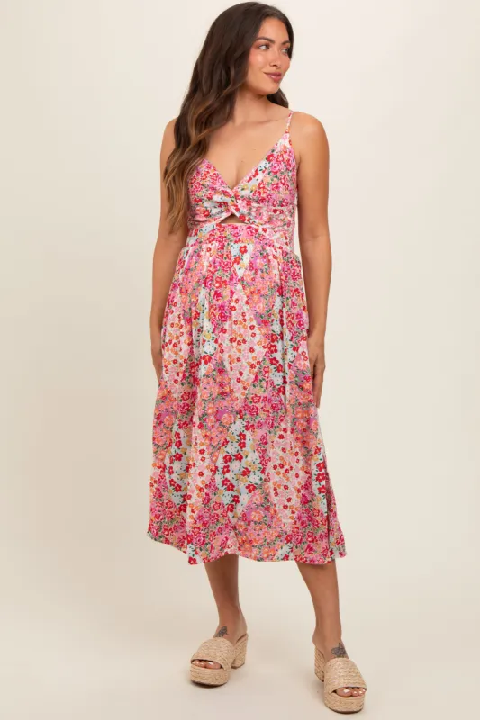 Pink Floral Cutout Maternity Midi Dress sold by Pinkblush