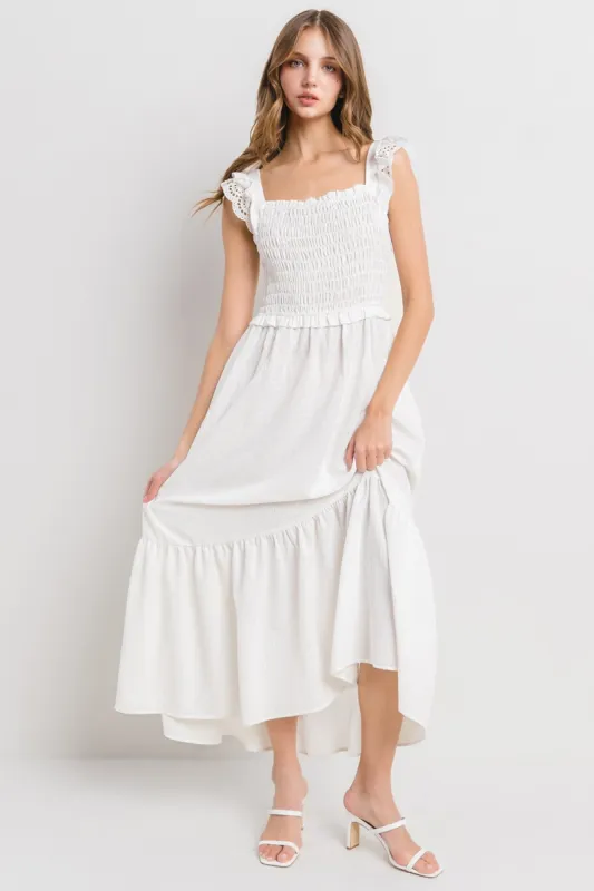White Contrast Gauze Eyelet Lace Detail Maxi Dress sold by Pinkblush
